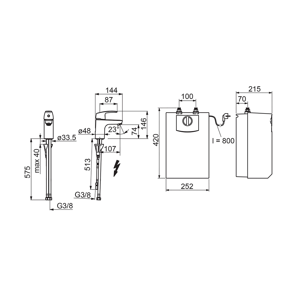Servantbatteri Oras Safira 1003F med Varmtvannsbereder