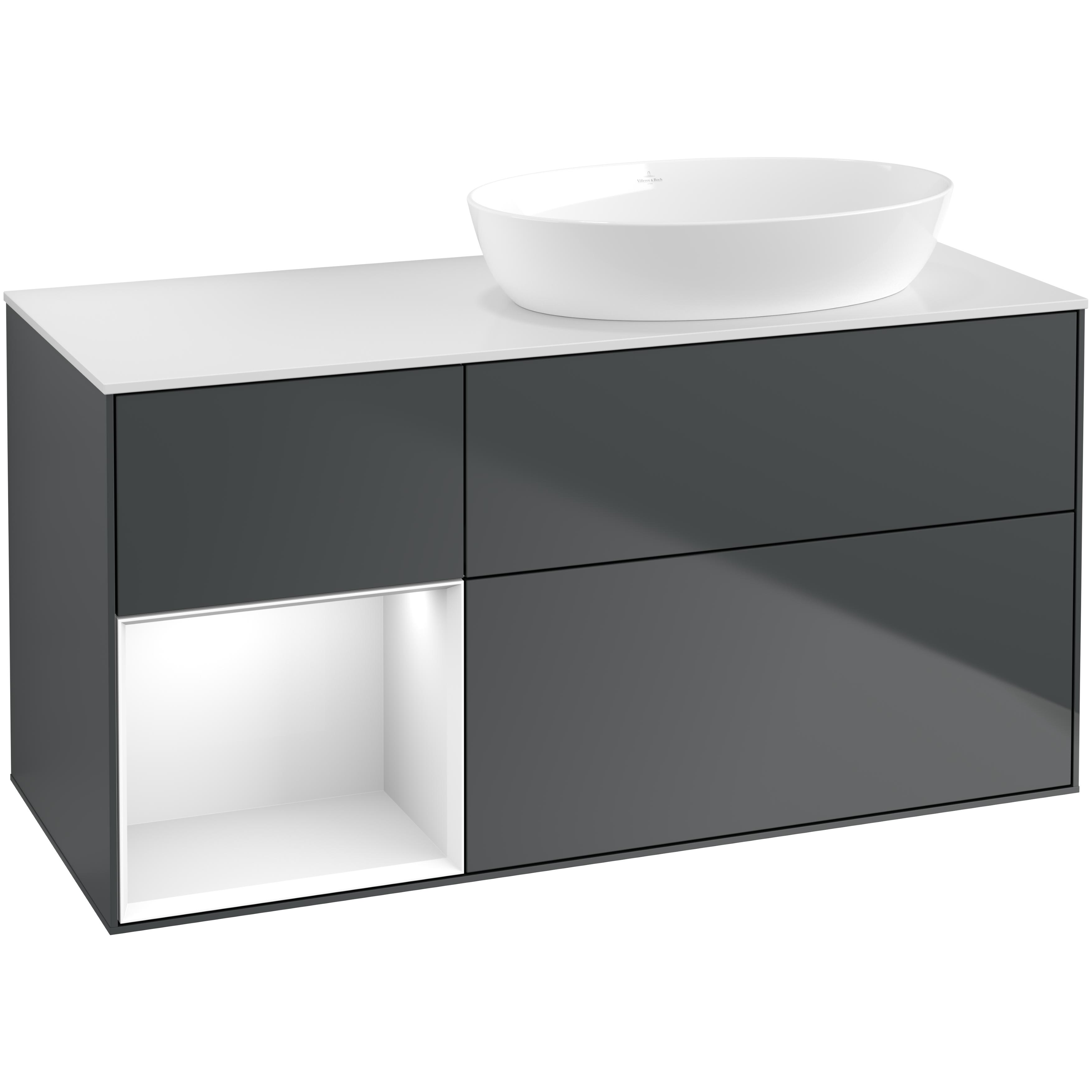 Tvättställsskåp Villeroy & Boch Finion med 3 Lådor Hylla och Bänkskiva för Ocentrerat Tvättställ från Artis & Collaro