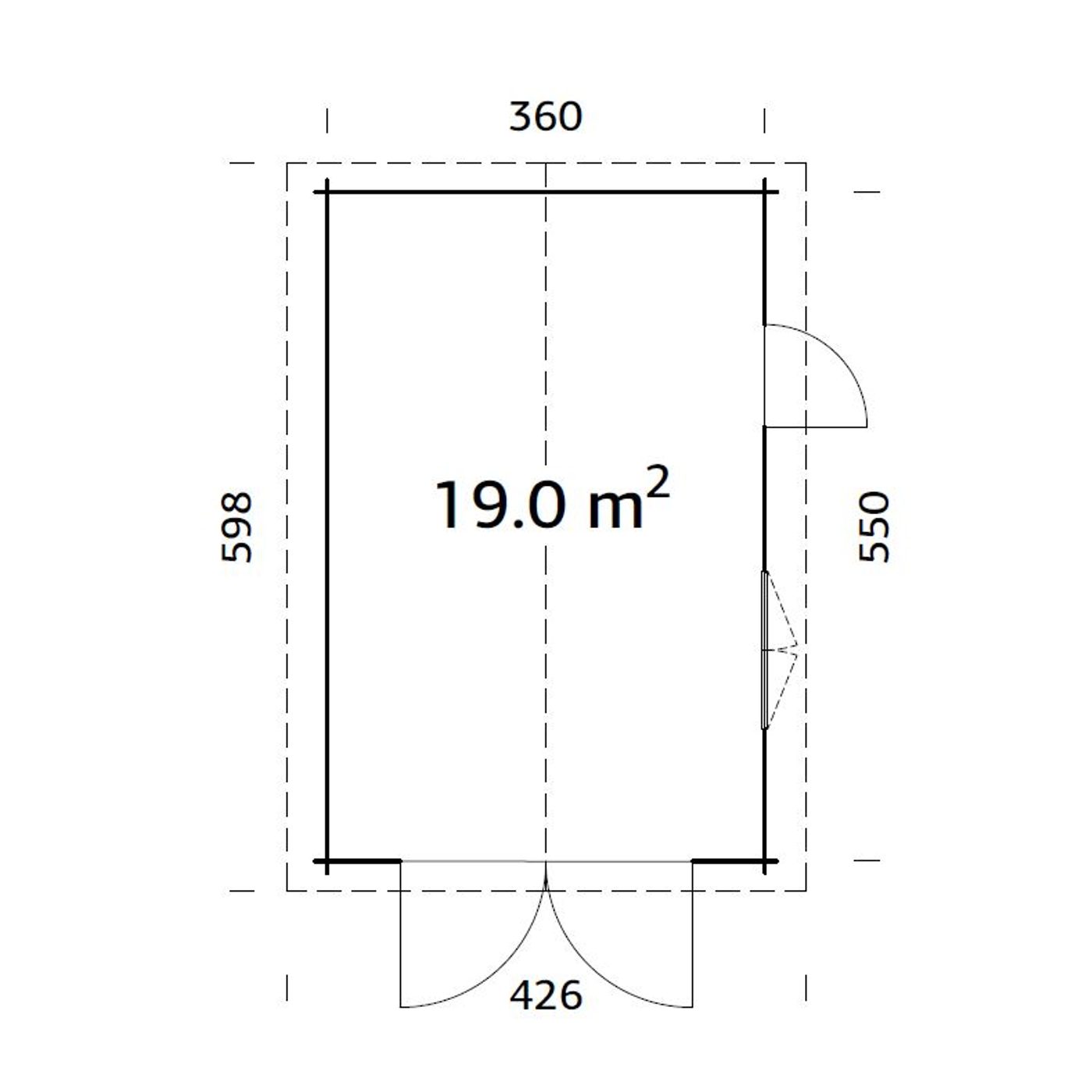 Garage Roger 19,0 m2 med dörr Ubehandlet tre