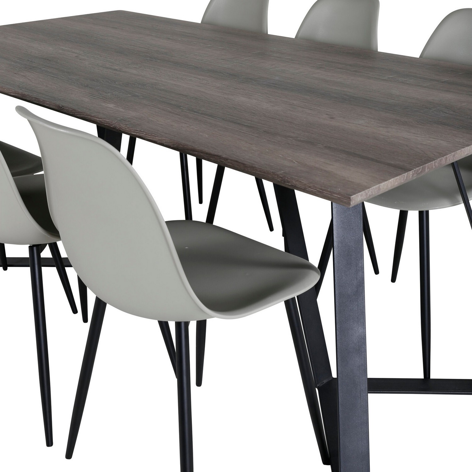 Marina Dining Table 180x90 cm+Polar Plastic Dining Chair Grå/Sort/Grå