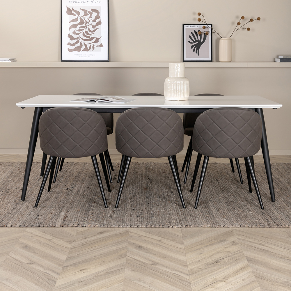 Spisegruppe Venture Home Jolie med 6 Valentina Stitcthes Stoler Mikrofiber