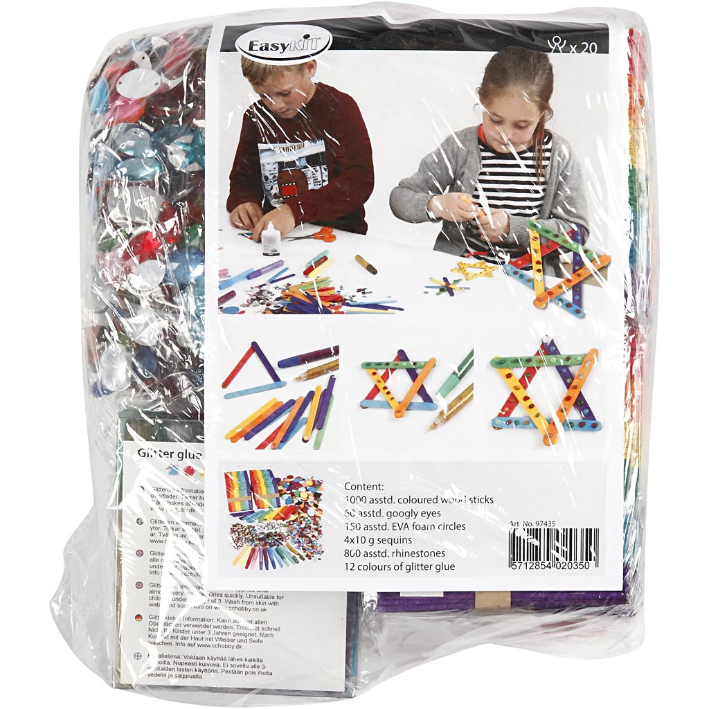 Materiellsett Creativ Company Glitter og Trepinner Ass Farger 1 Sett