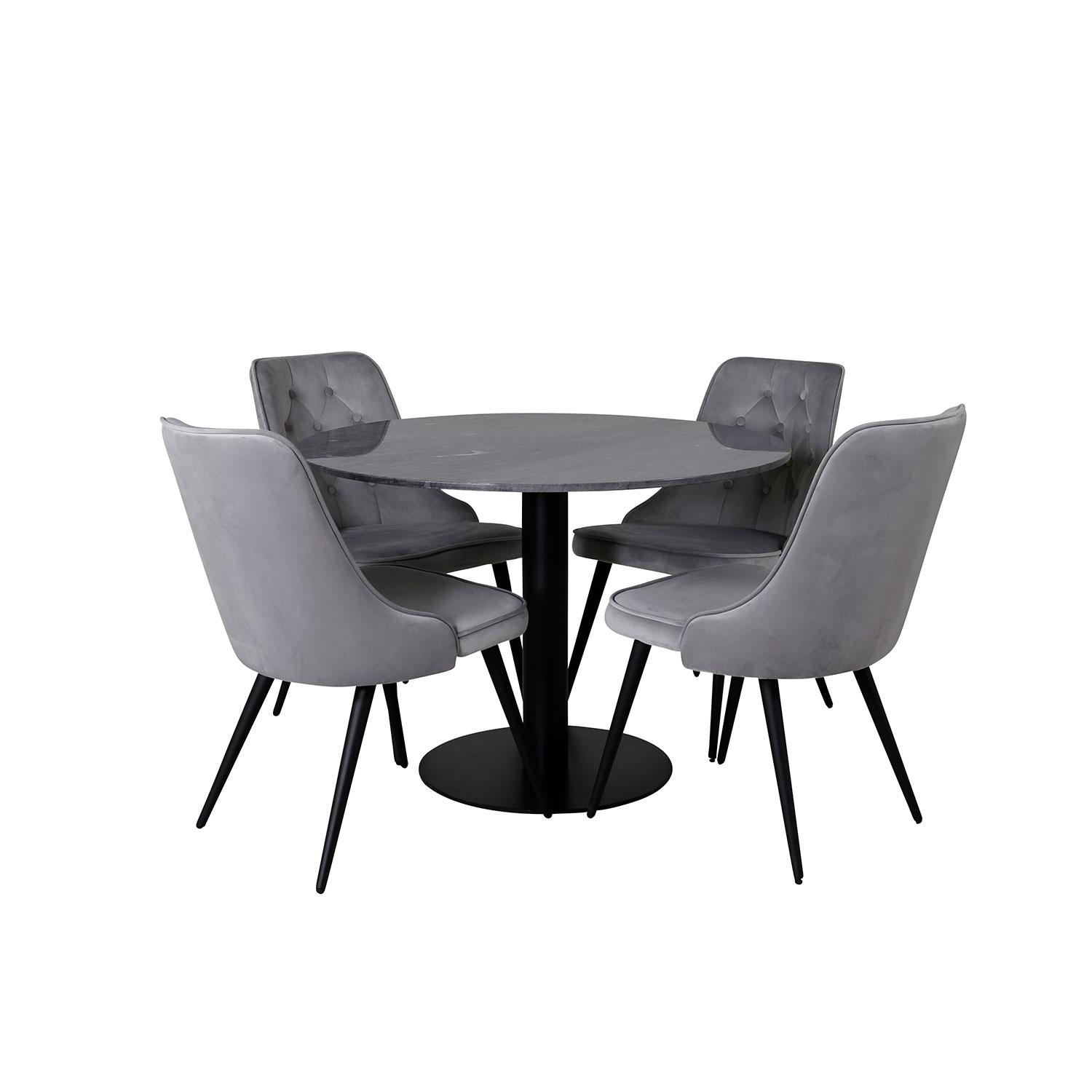 Spisegruppe Venture Home Estelle Ø106 med 4 Velvet Deluxe Stoler