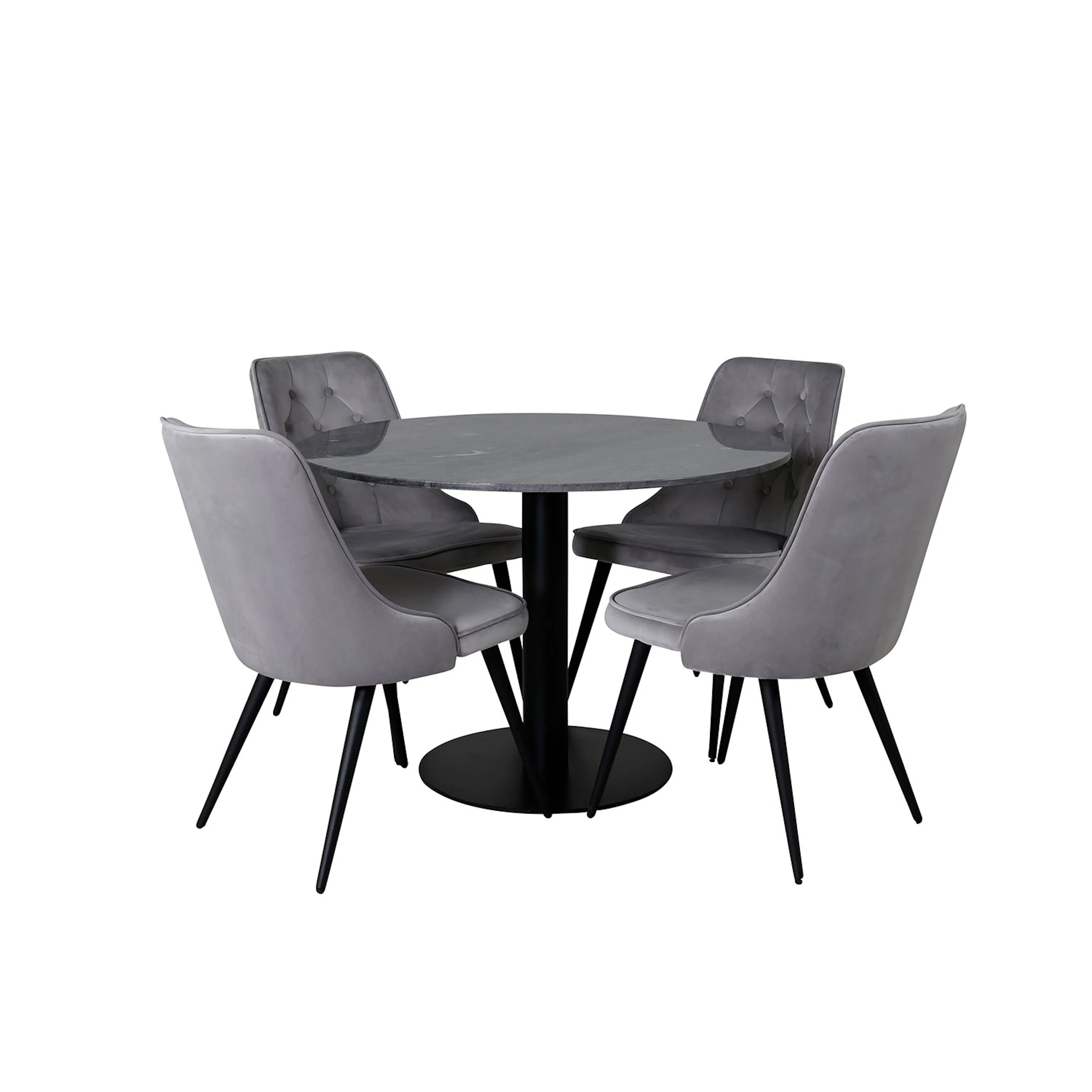 Spisegruppe Venture Home Estelle Ø106 med 4 Velvet Deluxe Stoler
