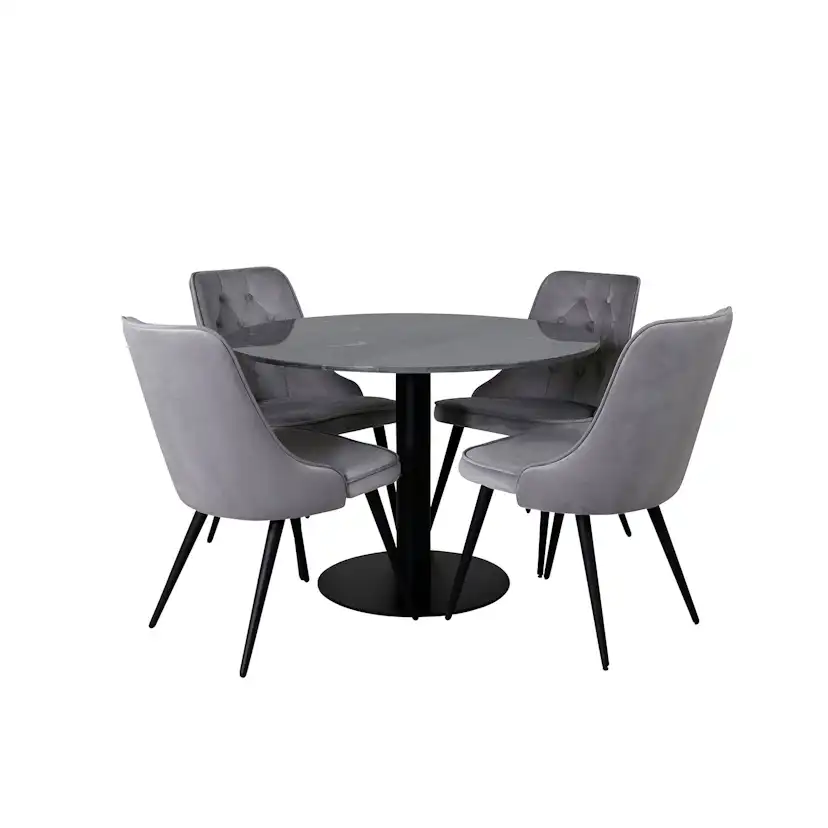 Spisegruppe Venture Home Estelle Ø106 med 4 Velvet Deluxe Stoler