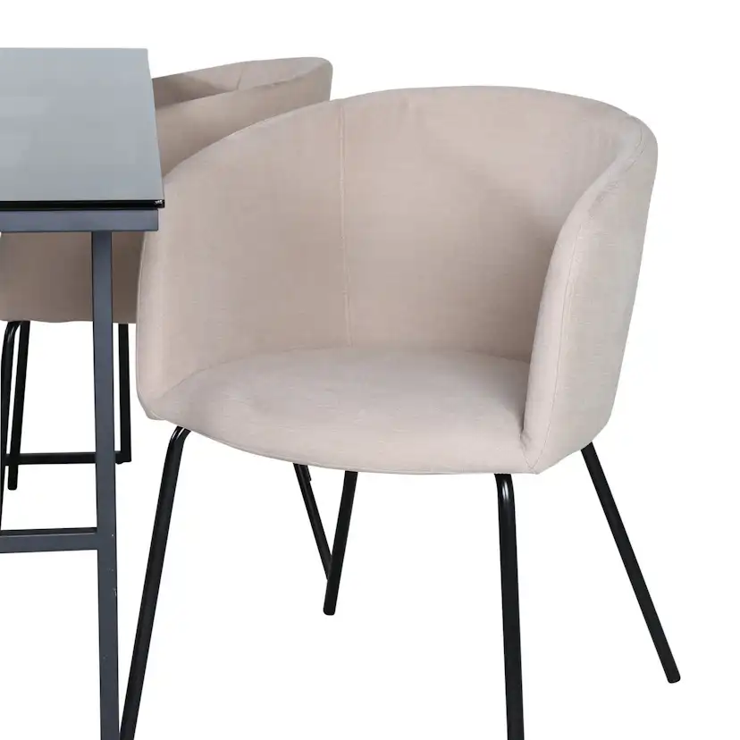 Leif Dining Table - Black / Black smoked smoked Glass+Berit Material Polyester, Farge Beige