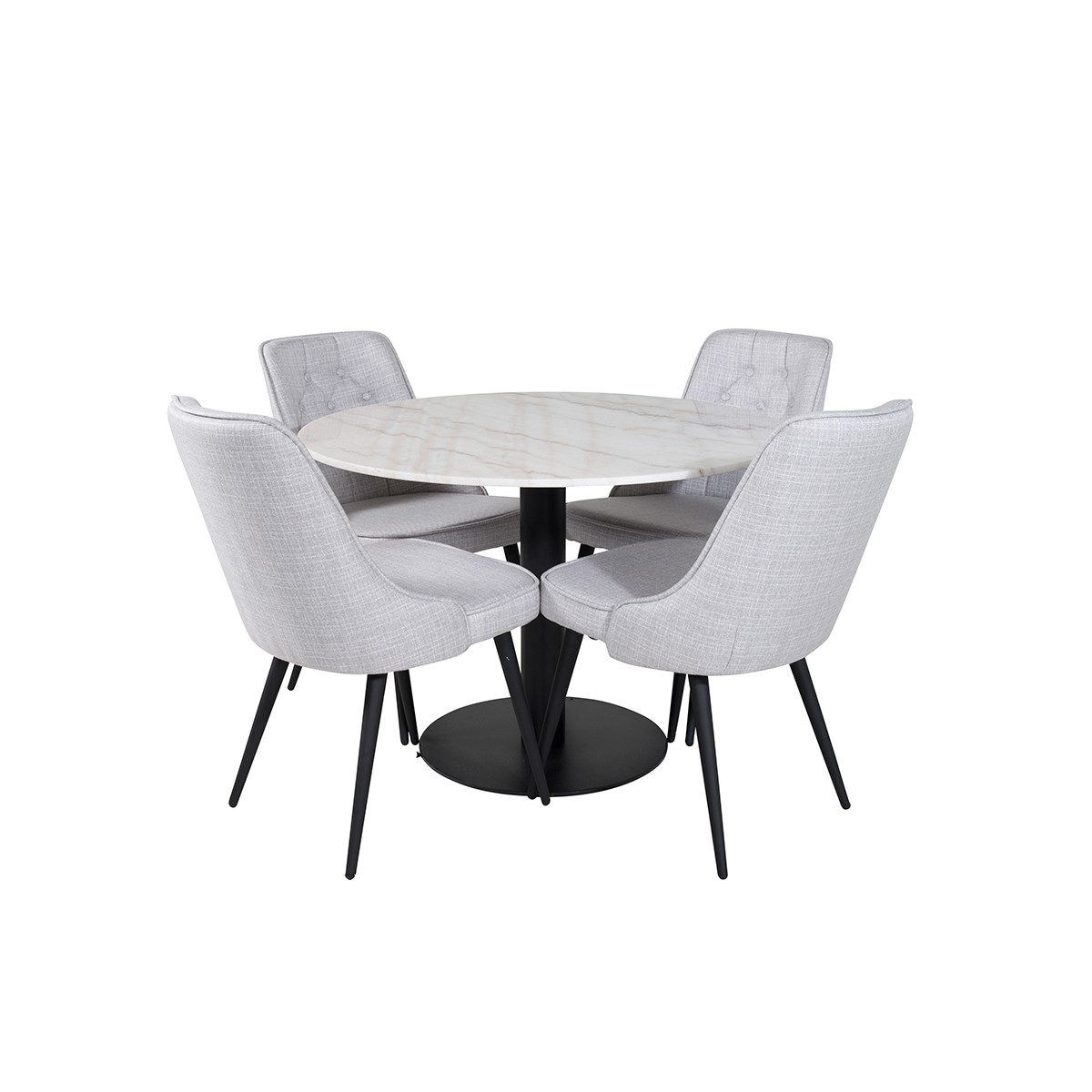 Estelle Round Dining Table ø106+Velvet Deluxe Dining Chair Hvit/Sort/Lysegrå