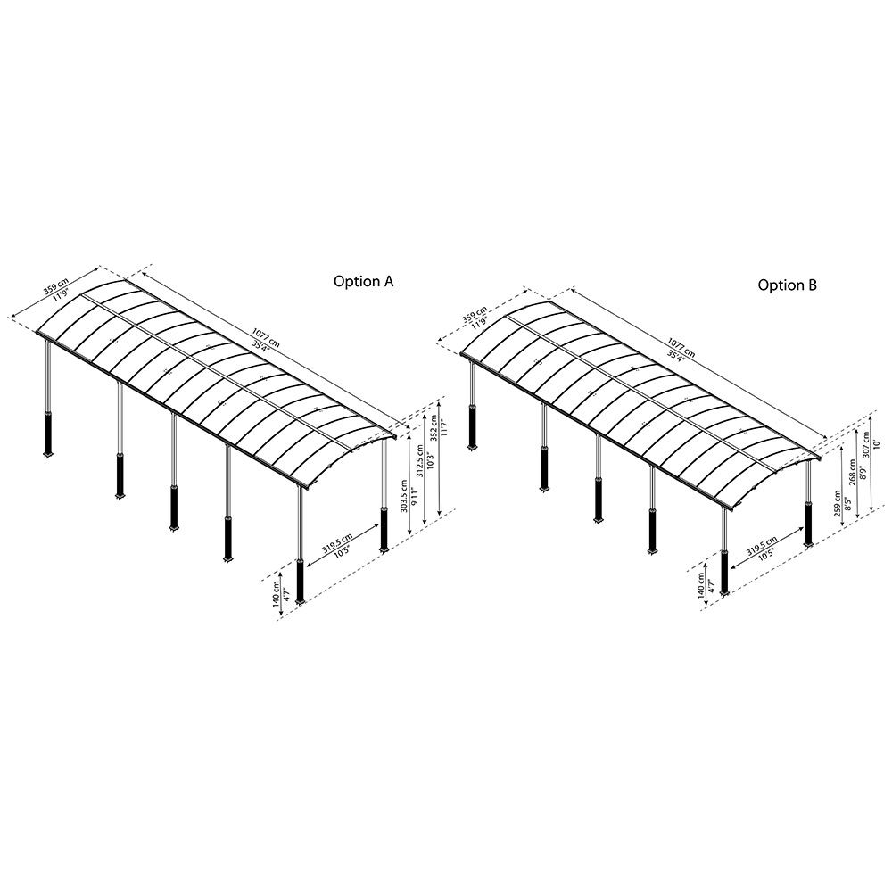 Carport Canopia av Palram Alpine i metall for bobiler 3,6x11 m