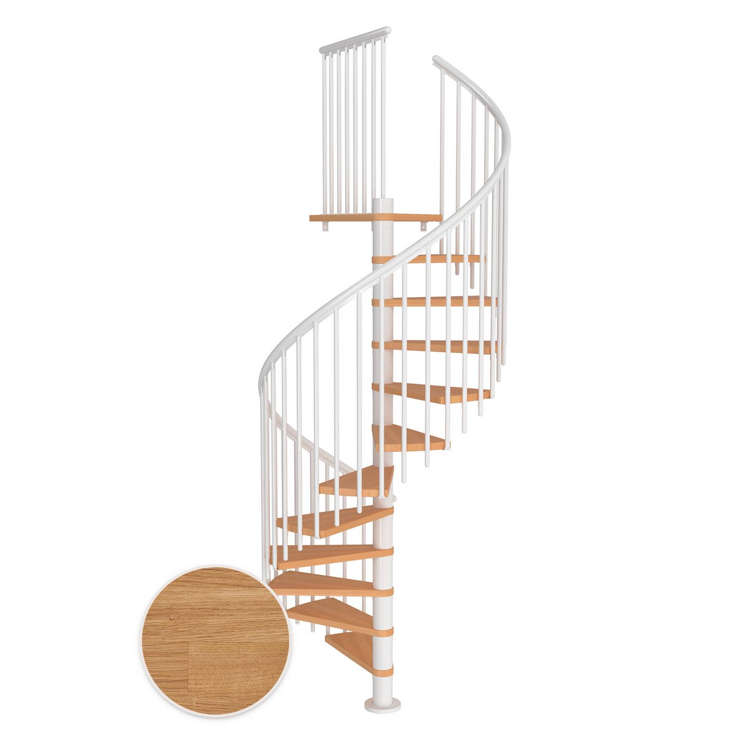 MONTREAL spiral ek oljad vit CLASSIC4 13T Ø140 Hvit, D: 1400 mm, Høyde gulv til gulv: 2910-3330 mm, 13+1 trinn