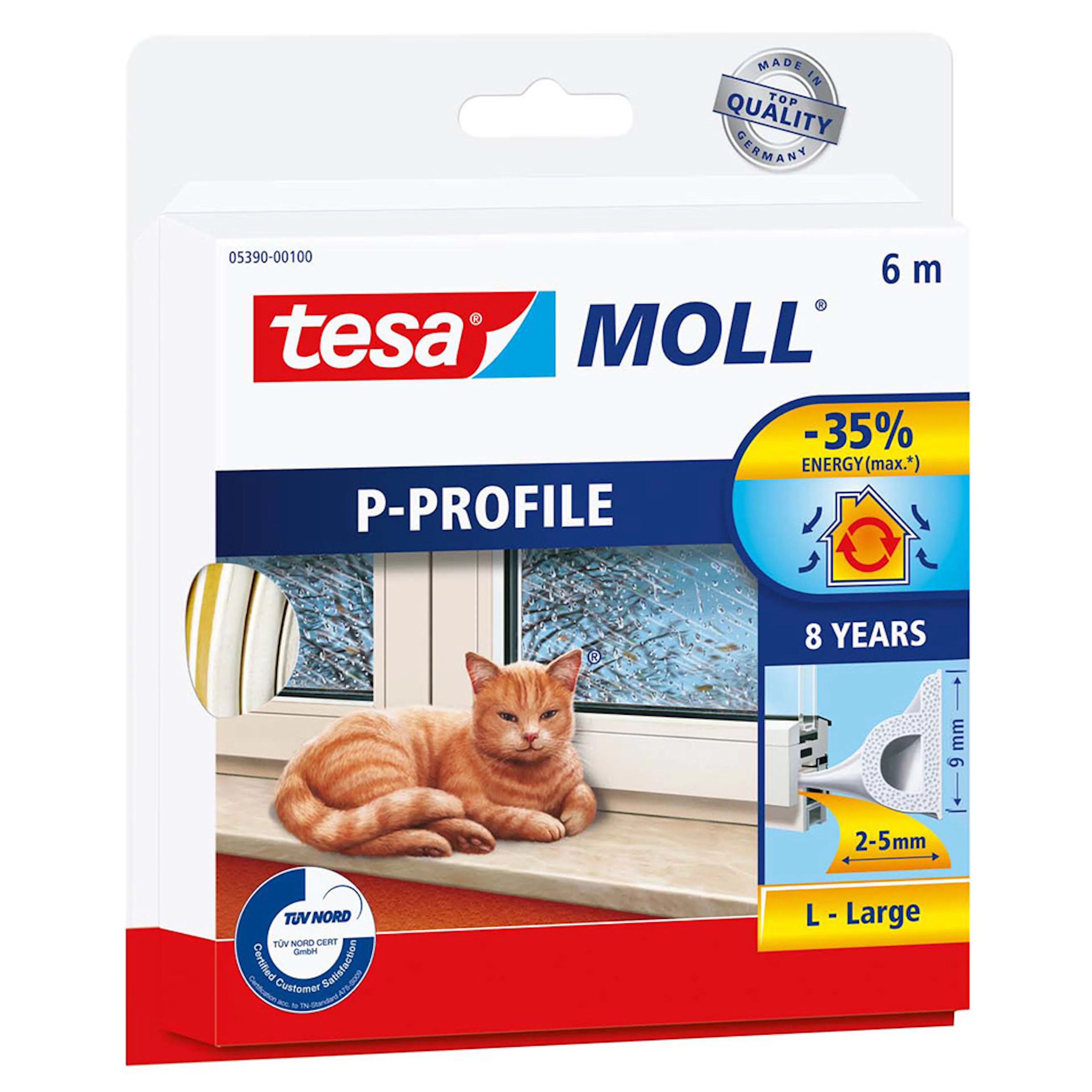 Tetningslist Vindu Tesa P-list Hvit 6 m