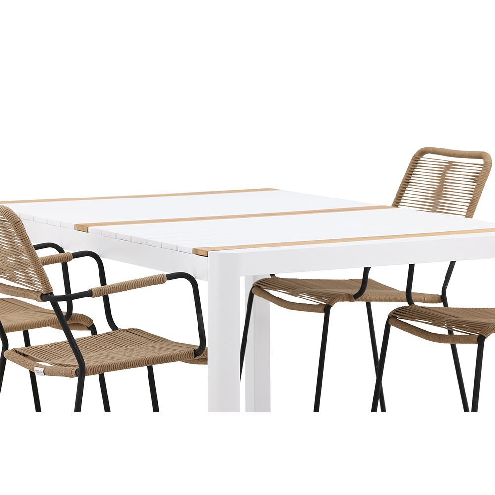 Spisegruppe Venture Home Togo 150x100 cm med 4 Lindos Stoler med Armstøtte