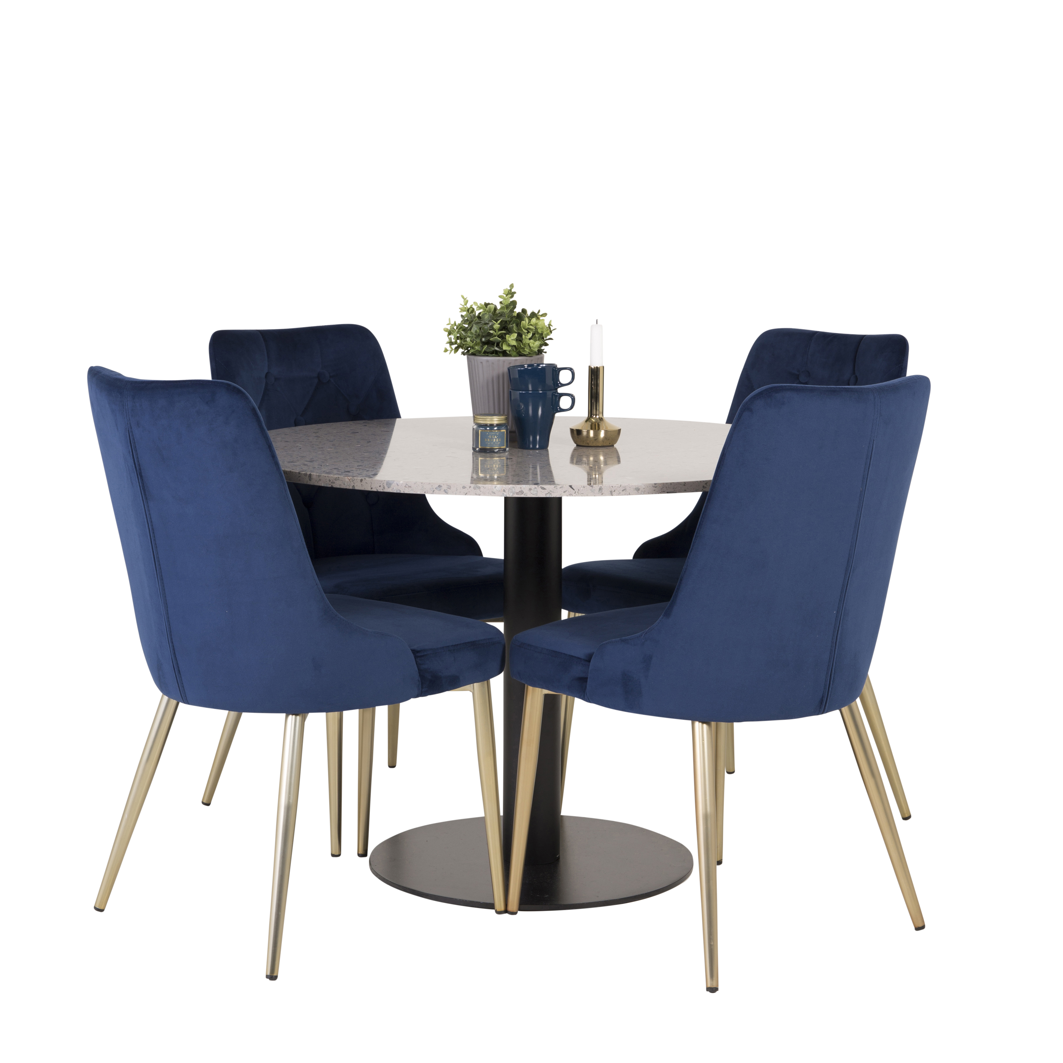 Spisegruppe Venture Home Roxanna Grå Bord med 4 Vera Stoler Fløyel