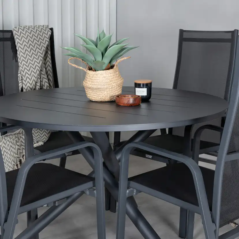 Alma Dining Table - Black Alu - ø120cm+Copacabana Recliner C Sort