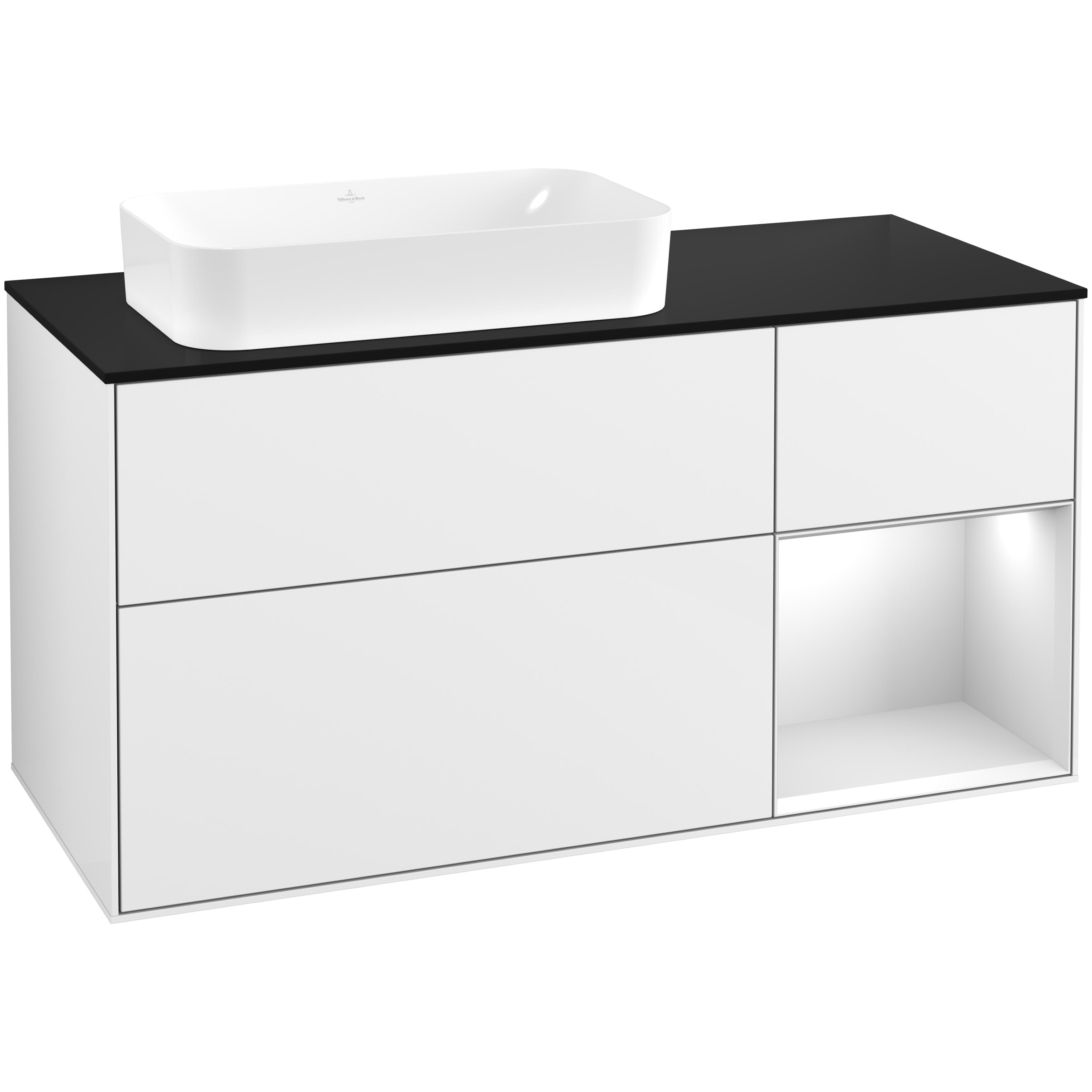 Tvättställsskåp Villeroy & Boch Finion med 3 Lådor Hylla och Bänkskiva för Ocentrerat Fristående Tvättställ