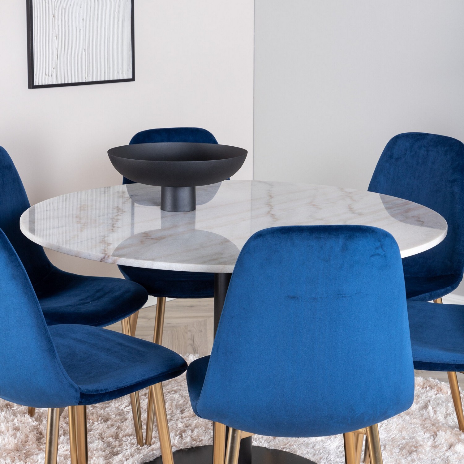 Spisegruppe Venture Home Estelle Hvit/Sort med 6 Pobbie Stoler