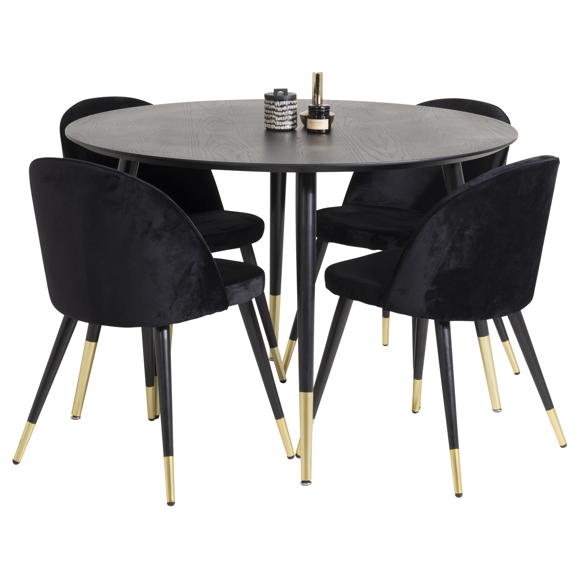 Spisegruppe Venture Home Dipp Ø115 cm med 4 Velvet Stoler