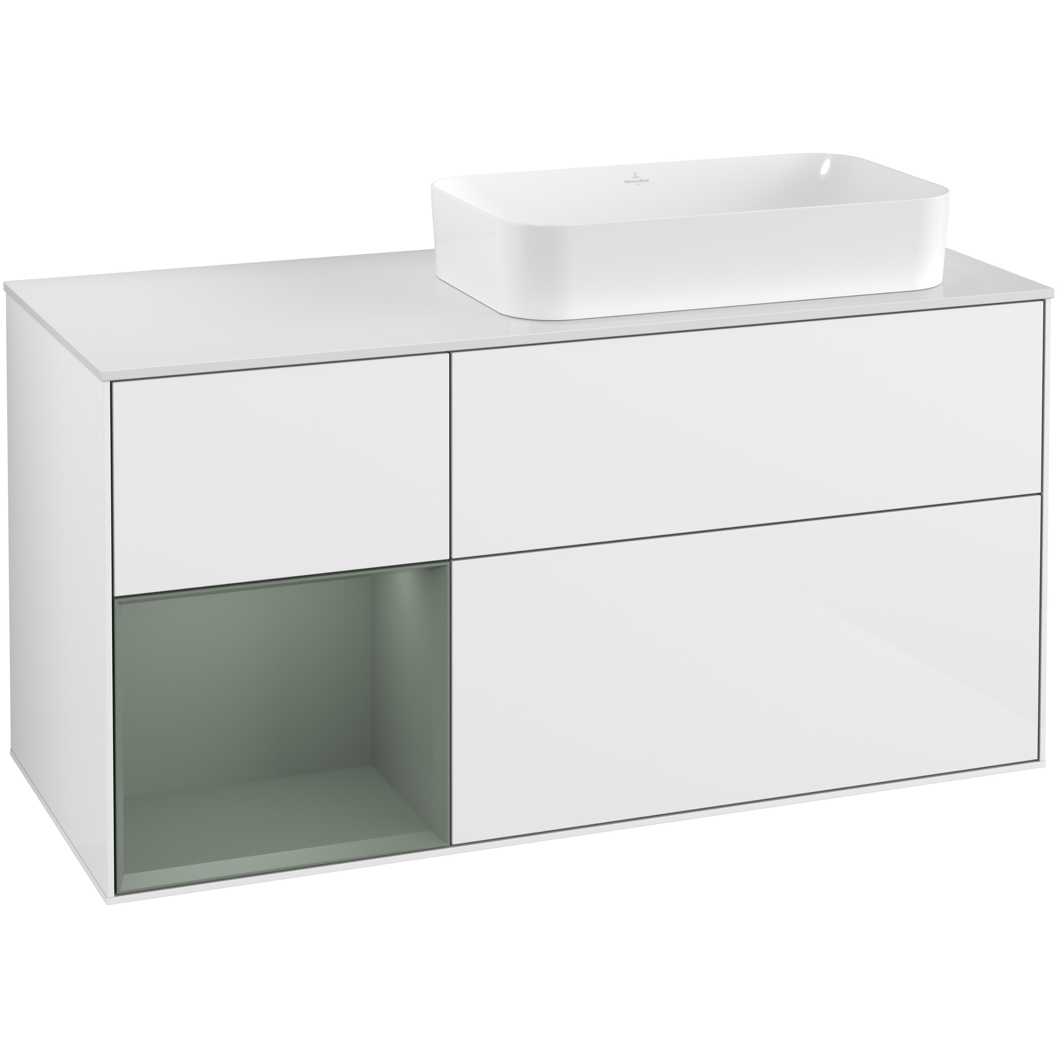 Tvättställsskåp Villeroy & Boch Finion med 3 Lådor Hylla och Bänkskiva för Ocentrerat Fristående Tvättställ