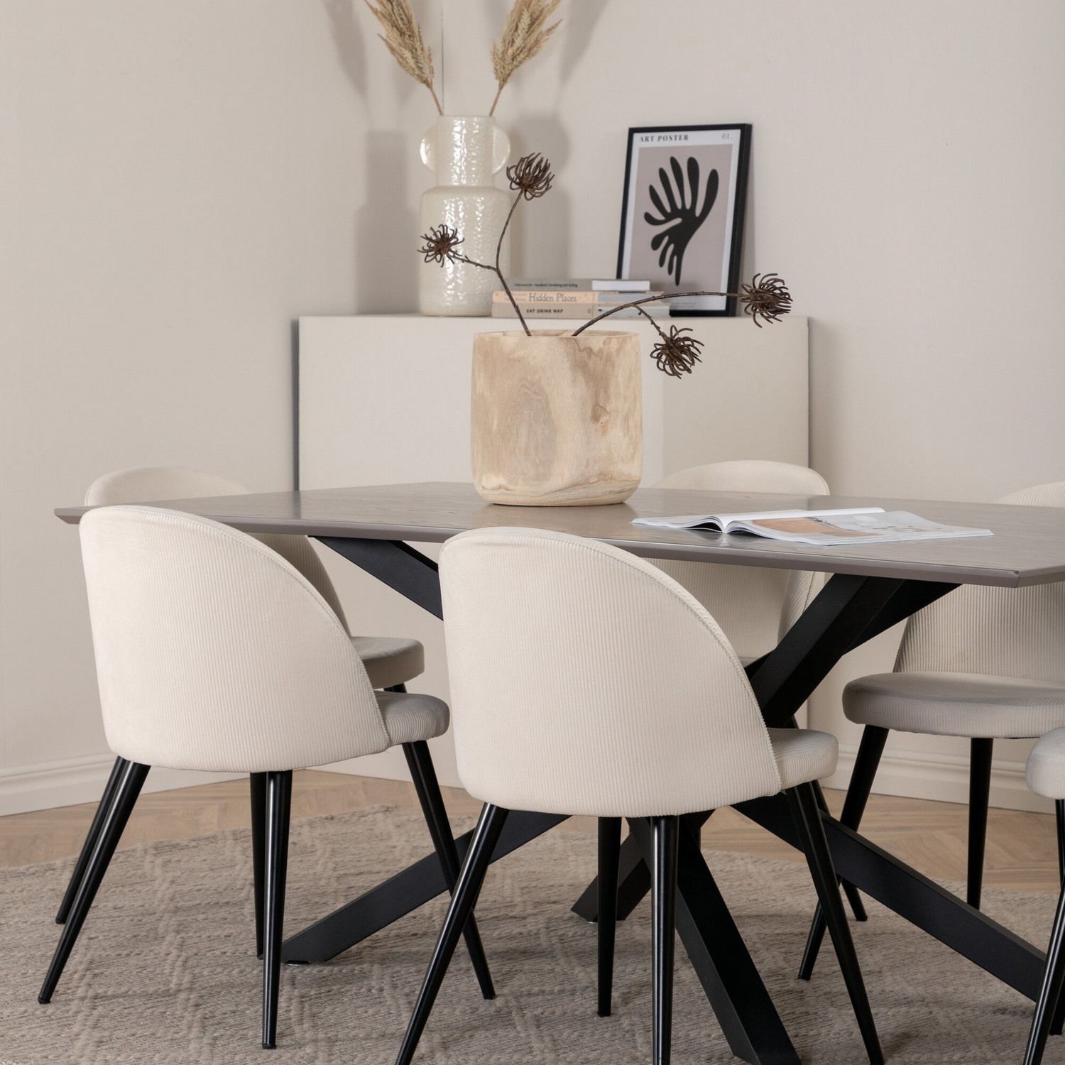 Spisegruppe Venture Home med Piata Spisebord og 6 Valentina Spisestoler