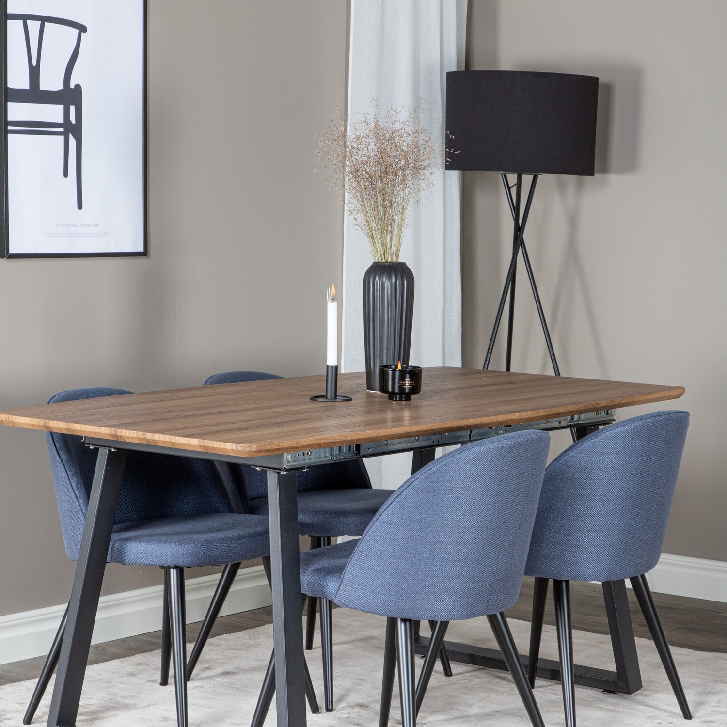 Spisegruppe Venture Home Ina med 4 Valentina Stoler Polyester