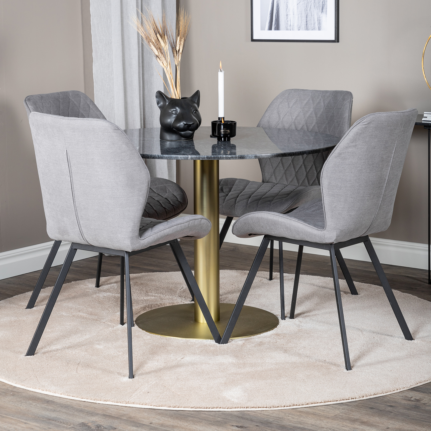 Spisegruppe Venture Home Estelle med 4 Geneva Stoler Polyester