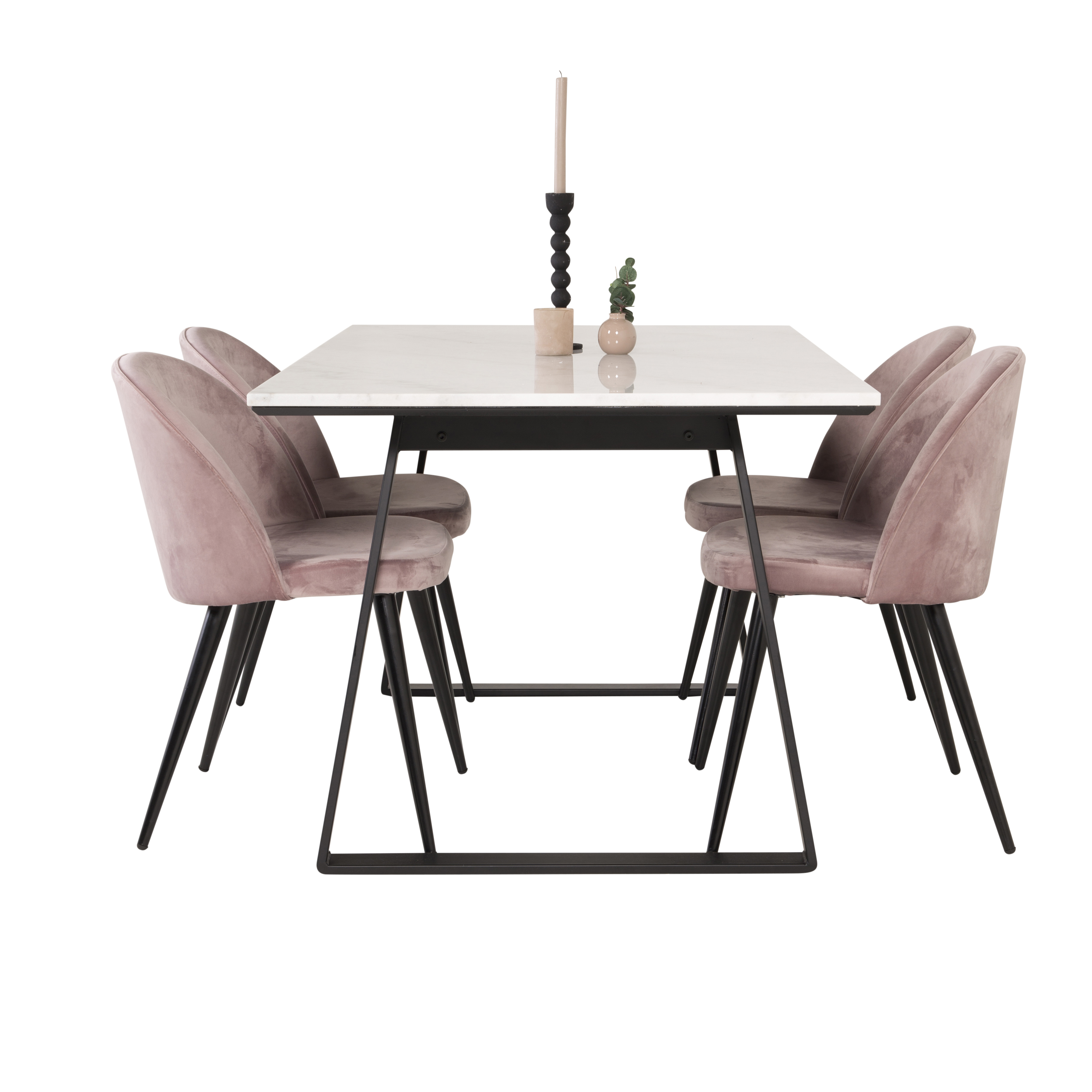 Spisegruppe Venture Home Estelle 140 med 4 Valentina Stoler Fløyel