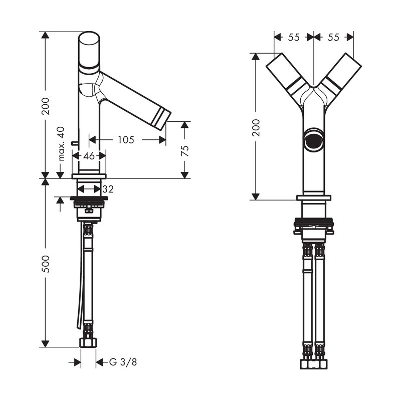 Servantbatteri Axor Starck 80 2-greps