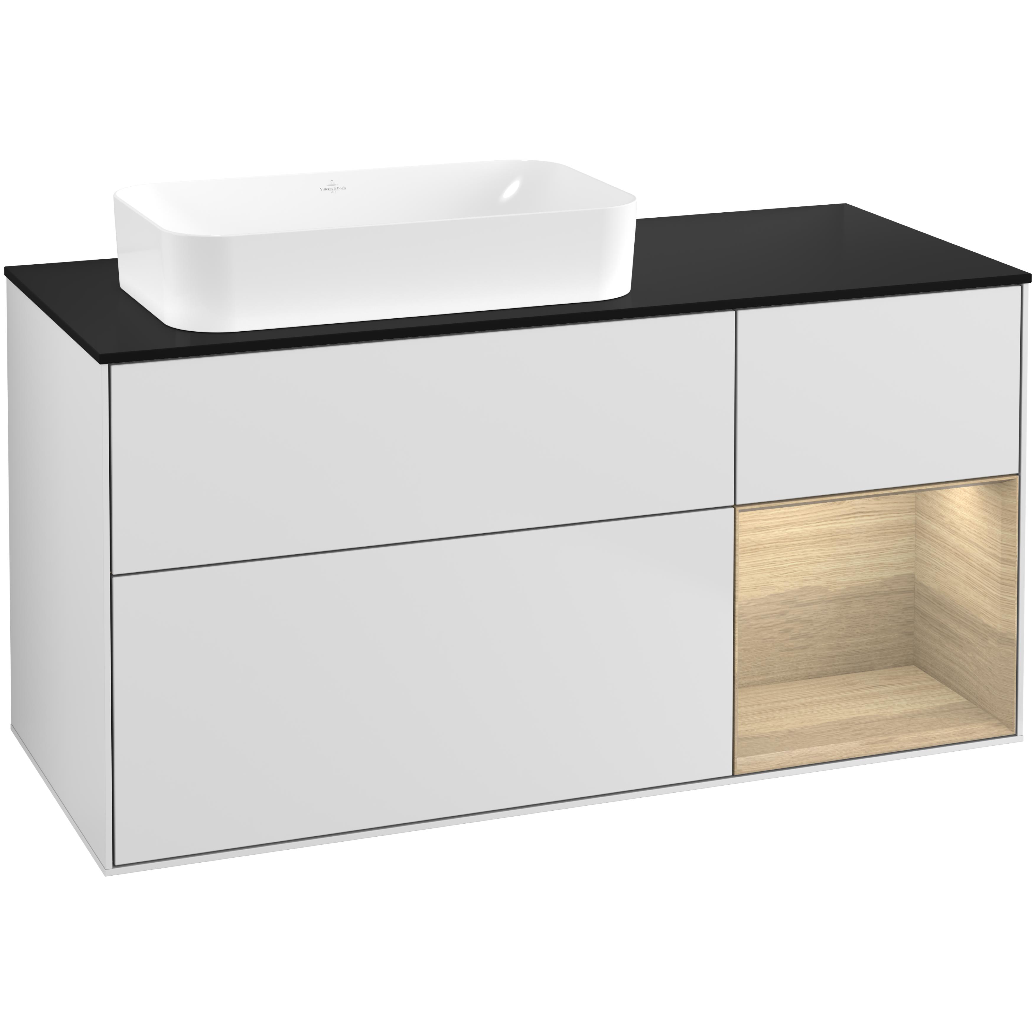 Tvättställsskåp Villeroy & Boch Finion med 3 Lådor Hylla och Bänkskiva för Ocentrerat Fristående Tvättställ