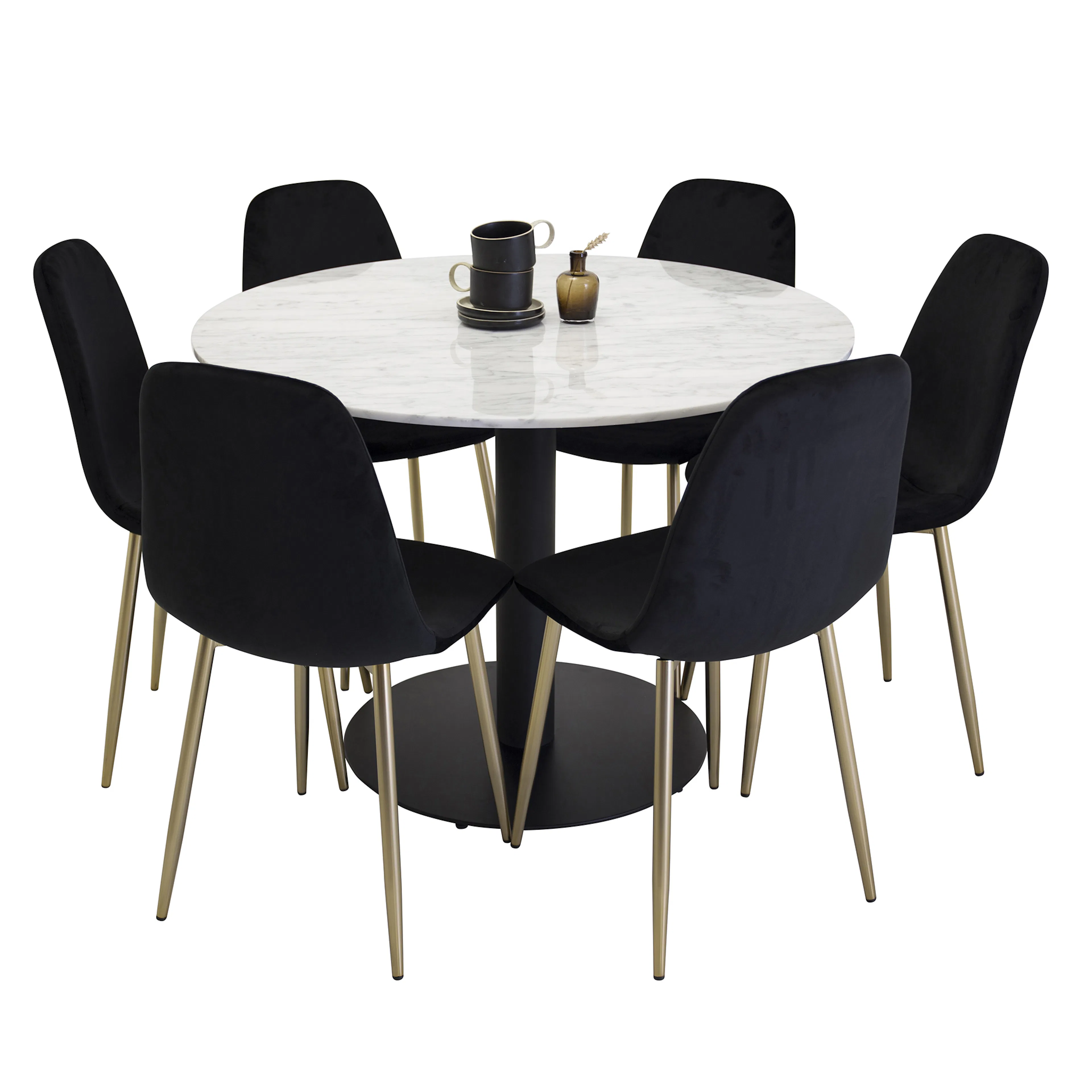 Spisegruppe Venture Home Estelle Hvit/Sort med 6 Pobbie Stoler