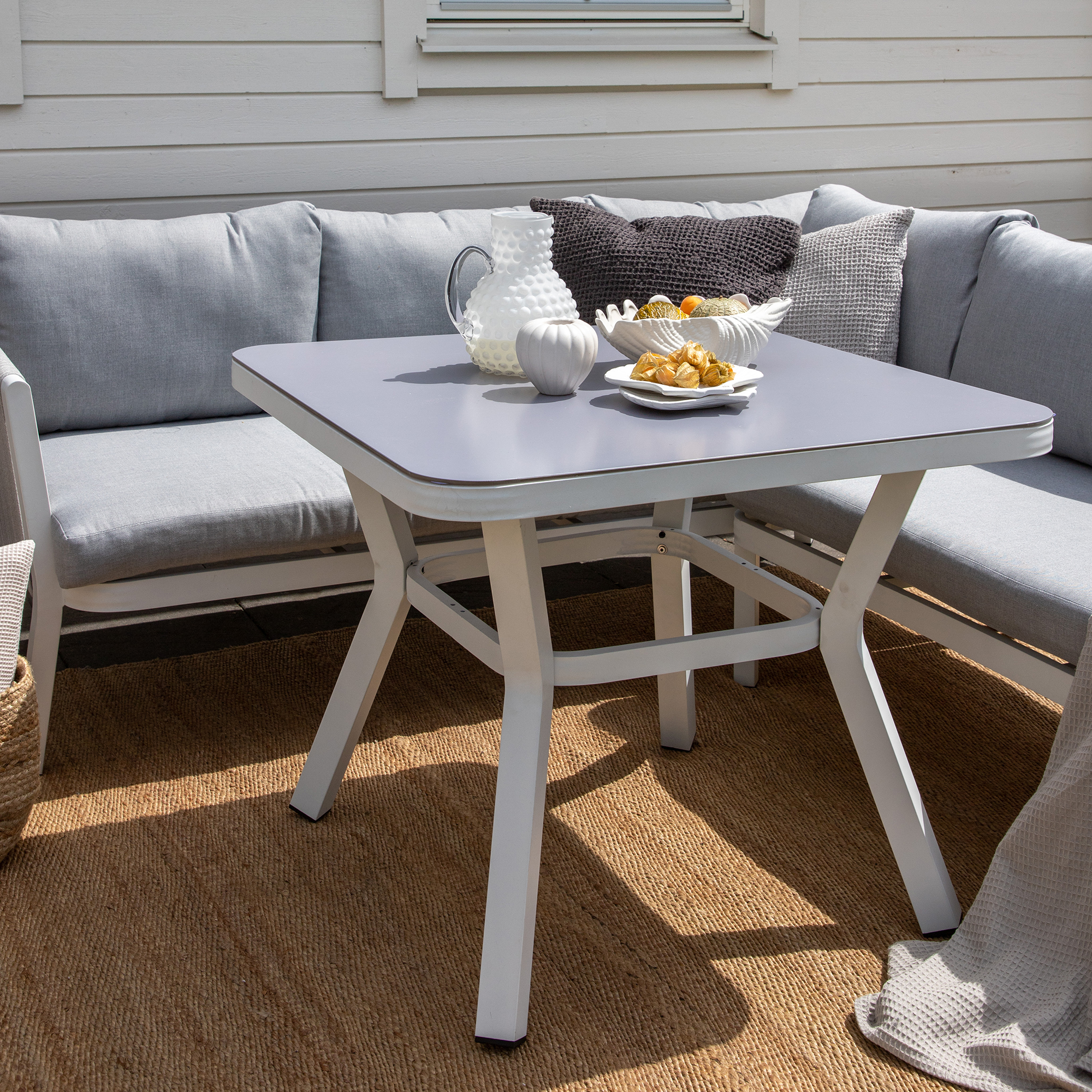 Virya Corner sofa set (3+2+1) White alu / Grey rope / grey c Hvit/Grå