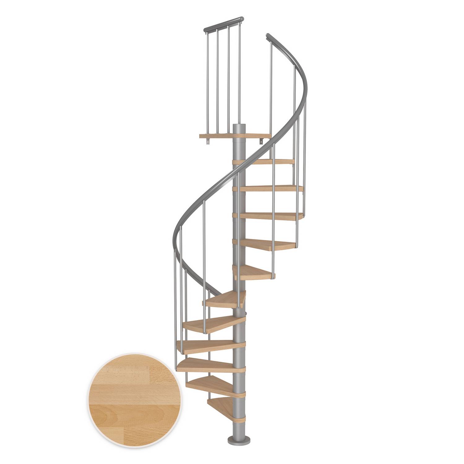MONTREAL spiral bok oljad pearl grey CLASSIC2 13T Ø120 Pearl Grey, Høyde gulv til gulv: 2910-3330 mm, 13+1 trinn