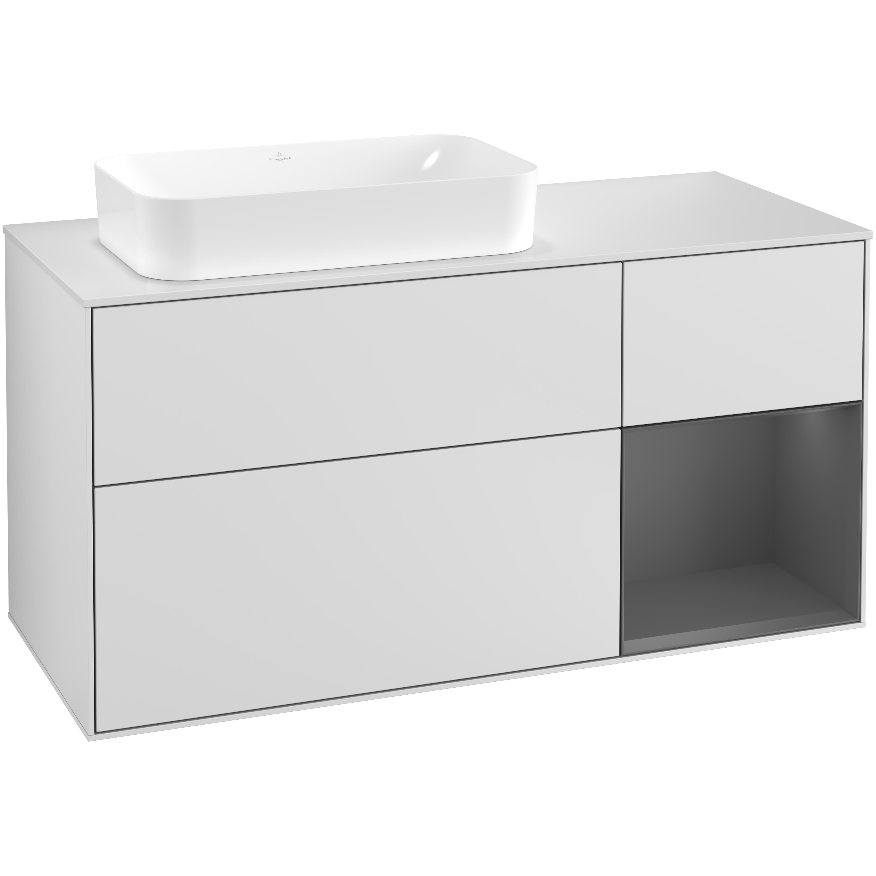 Tvättställsskåp Villeroy & Boch Finion med 3 Lådor Hylla och Bänkskiva för Ocentrerat Fristående Tvättställ