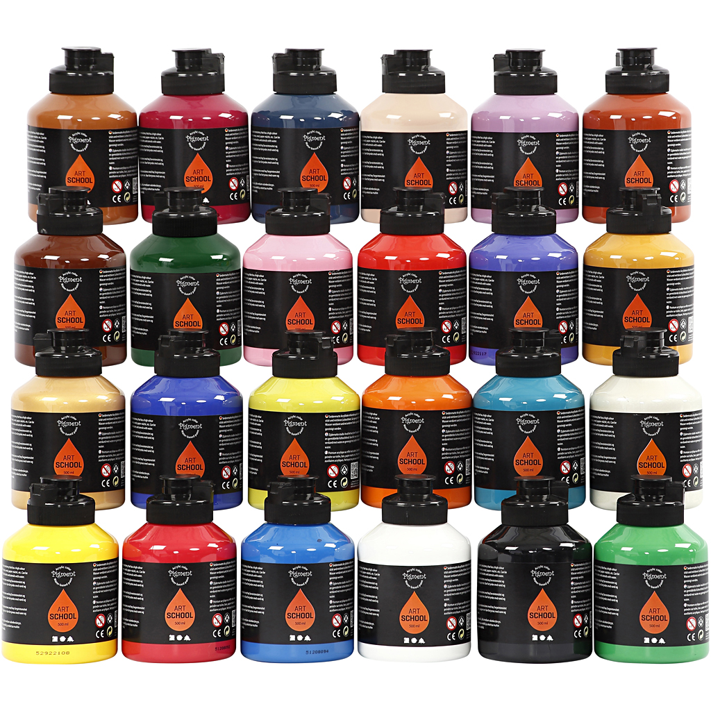 Akrylmaling Creativ Company Pigment Art School Ass Farger 24stk 500 ml/1 Pk