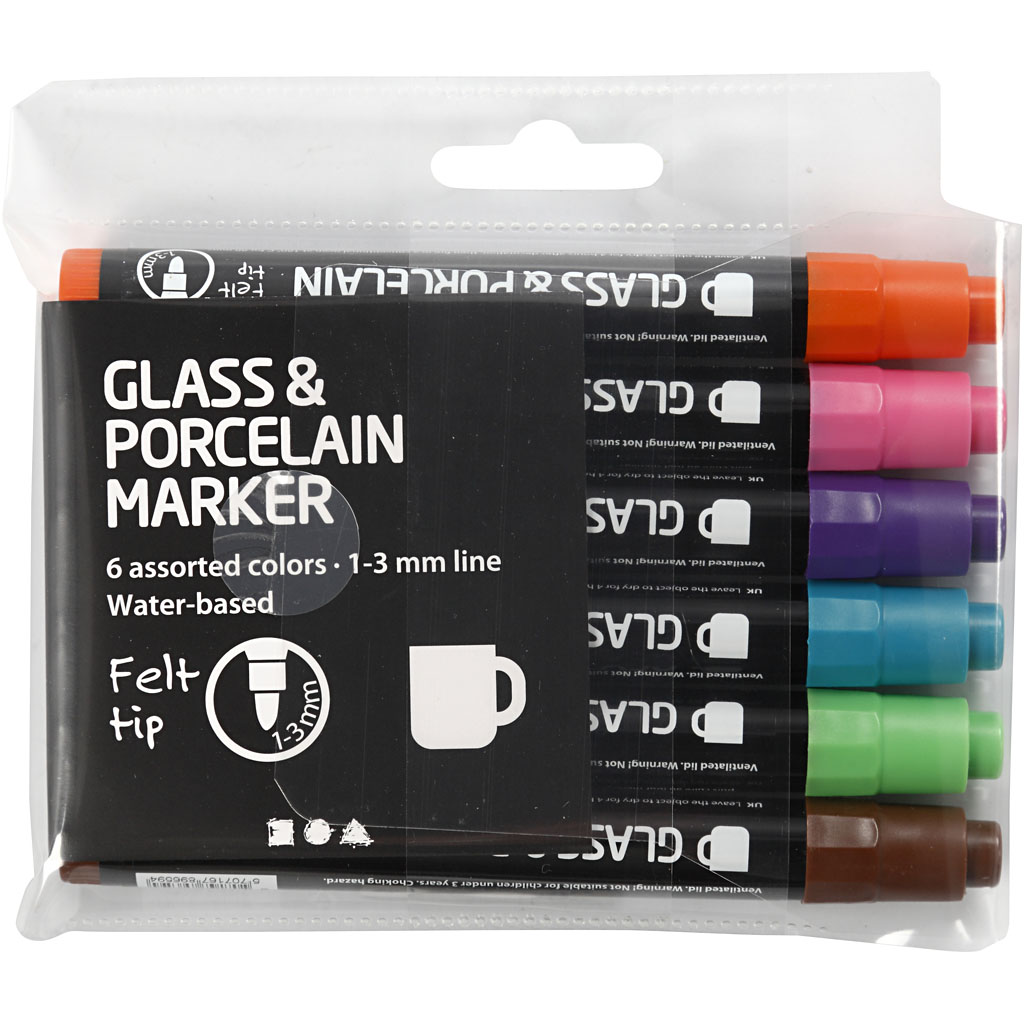 Glass- og Porselenstusj Creativ Company Suppl Farger Strek 1-3 mm Semi Opaque 6 stk/1 Pk