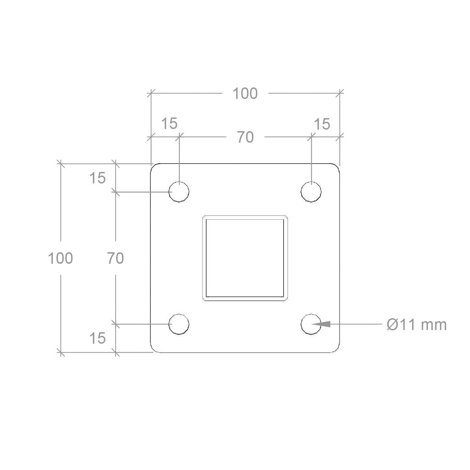 Stålstolpe PLUS Hjørne med Fot til Rekkverk med Bolter 4,5 x 4,5 cm