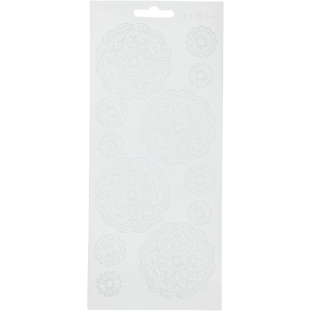 Stickers, vit, blommor, 10x23 cm, 1 ark Hvit