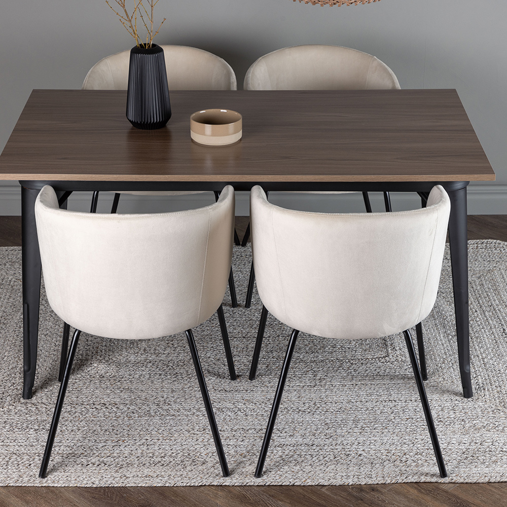 Spisegruppe Venture Home Tempe 140 cm med 4 Berit Stoler Fløyel