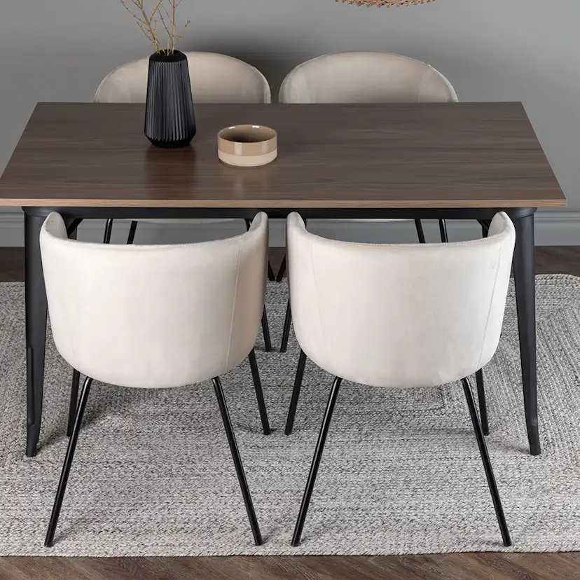 Spisegruppe Venture Home Tempe 140 cm med 4 Berit Stoler Fløyel