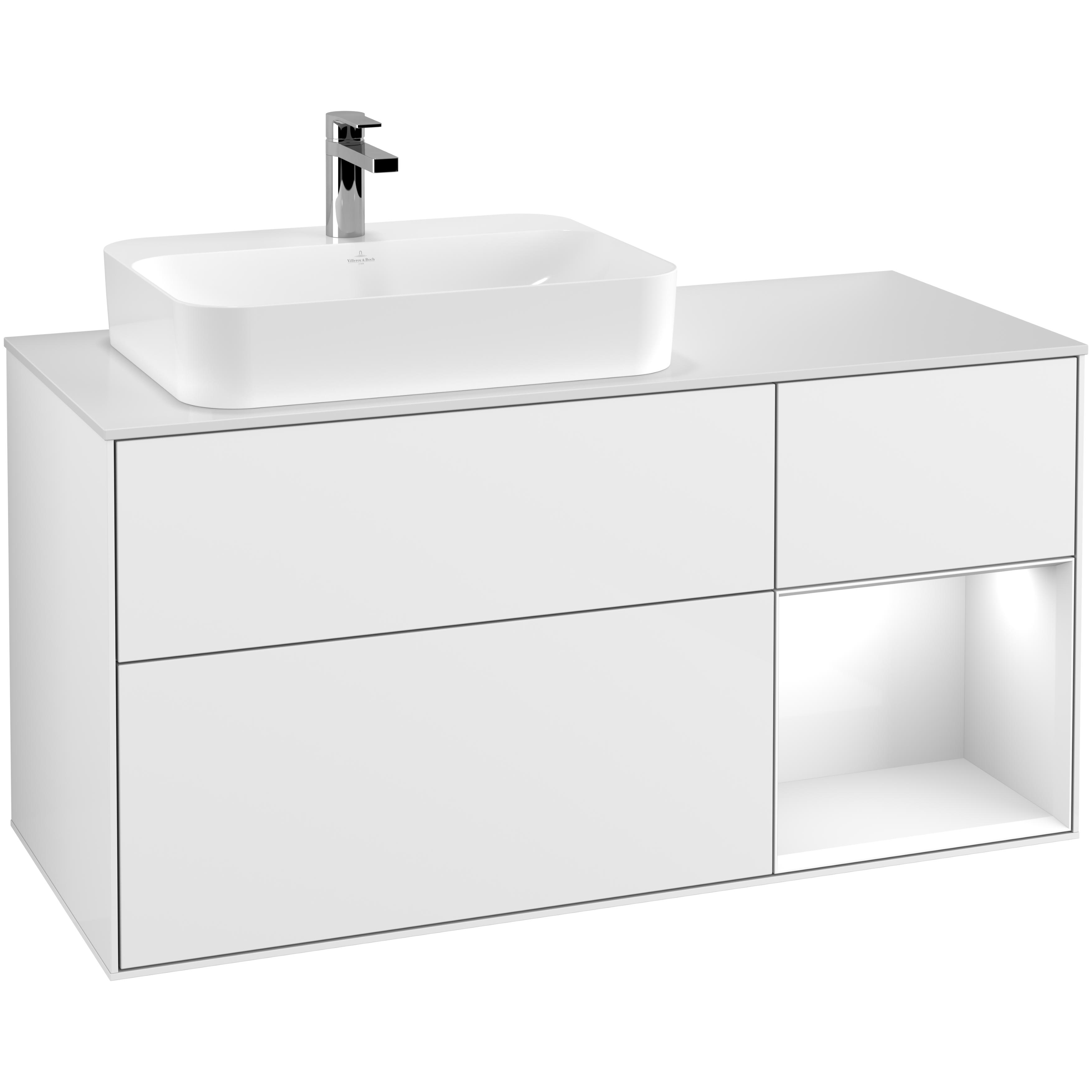 Tvättställsskåp Villeroy & Boch Finion med 3 Lådor Hylla och Bänkskiva för Ocentrerat Ytmonterat Tvättställ