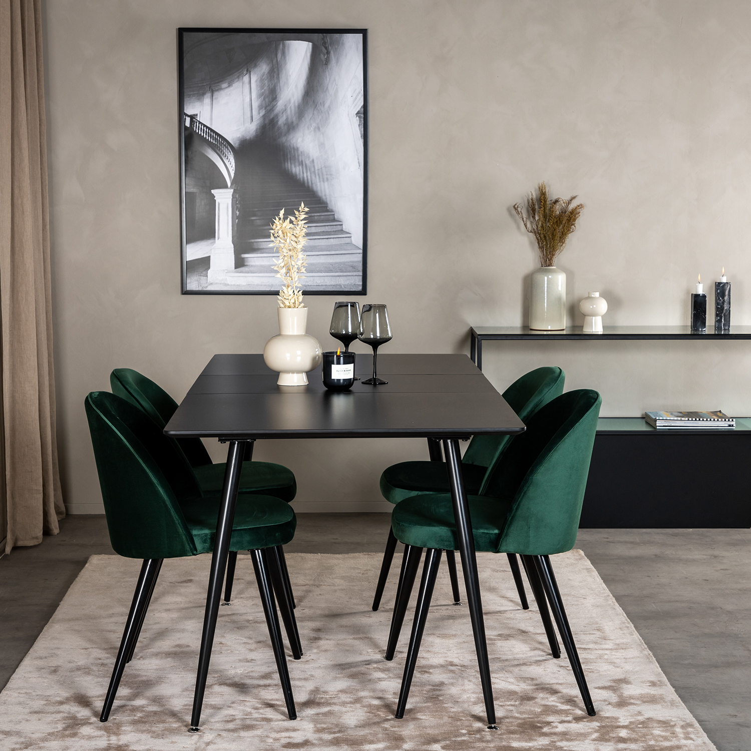 Spisegruppe Venture Home Silvia med Innleggsplate og 4 Valentina Stoler