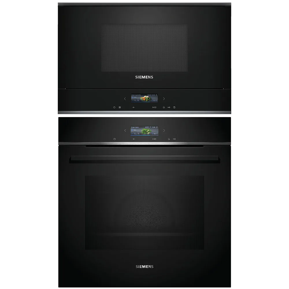 Ovn- og Mikrobølgepakke Siemens iQ700 HB772A1B1 + BF722R1B1 Med Pyrolyse Rengjøring For Innbygging