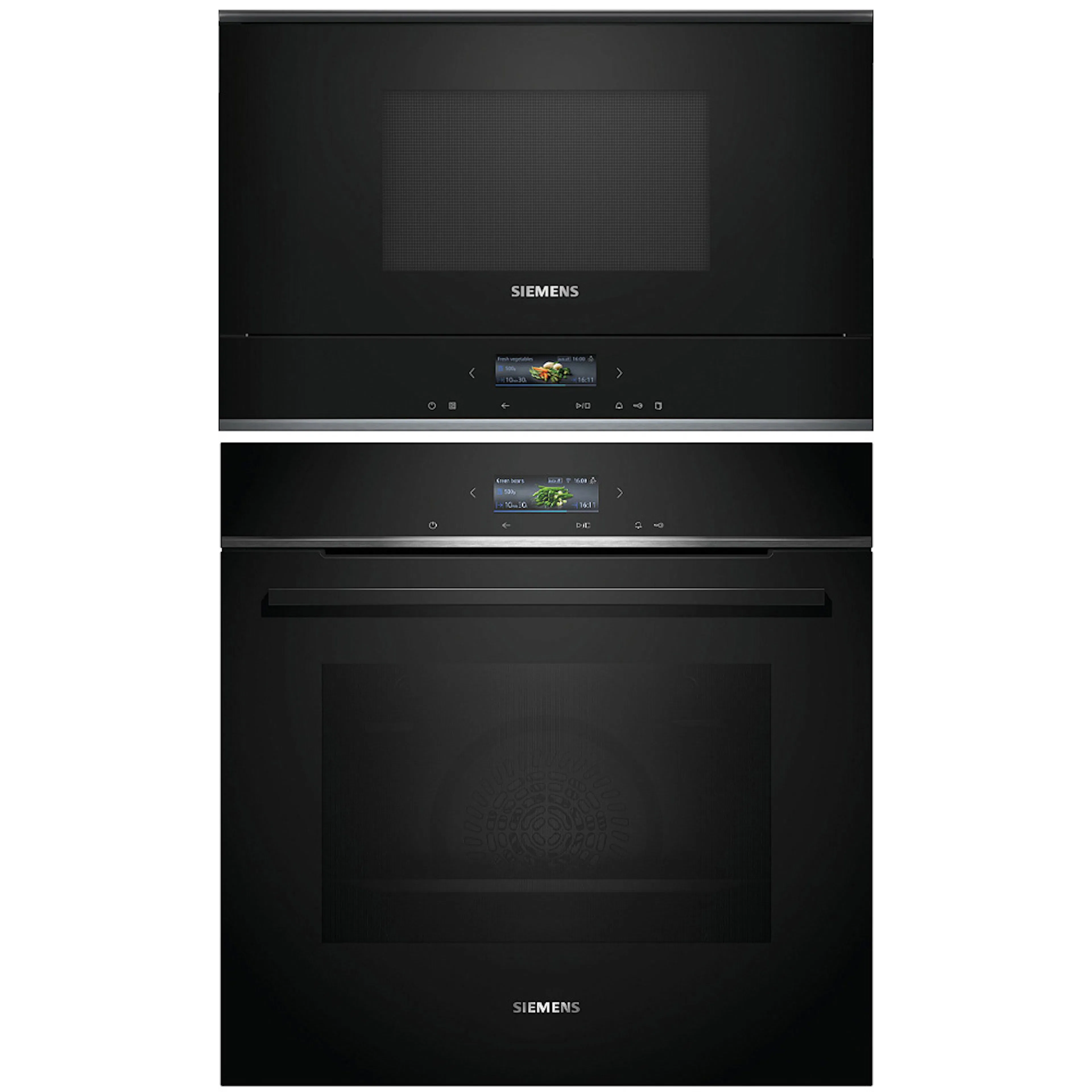 Ovn- og Mikrobølgepakke Siemens iQ700 HB772A1B1 + BF722R1B1 Med Pyrolyse Rengjøring For Innbygging