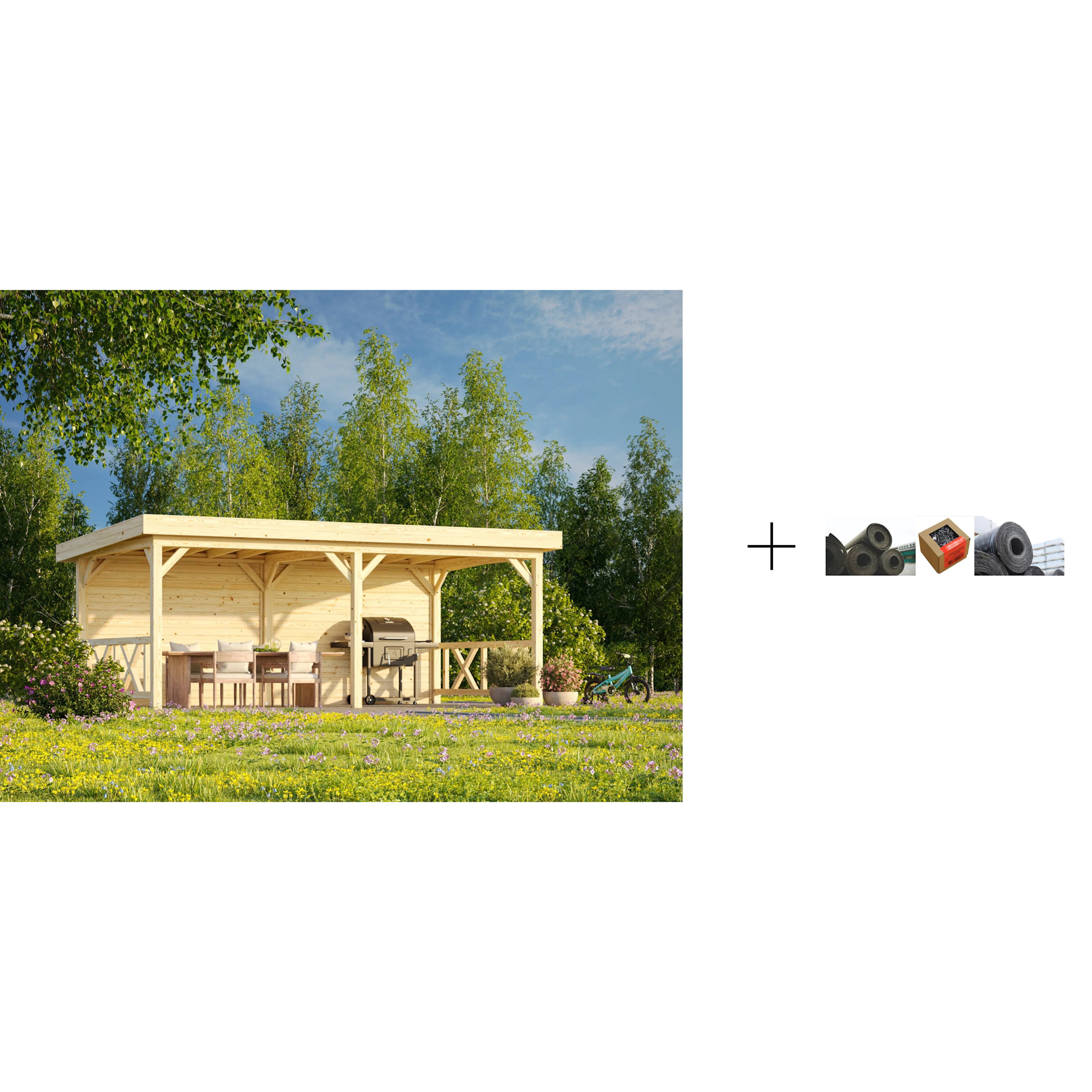 Paviljong Palmako Lenna 16,6 m2 Set 308 med Papp, Spiker og SBS Takbelegg