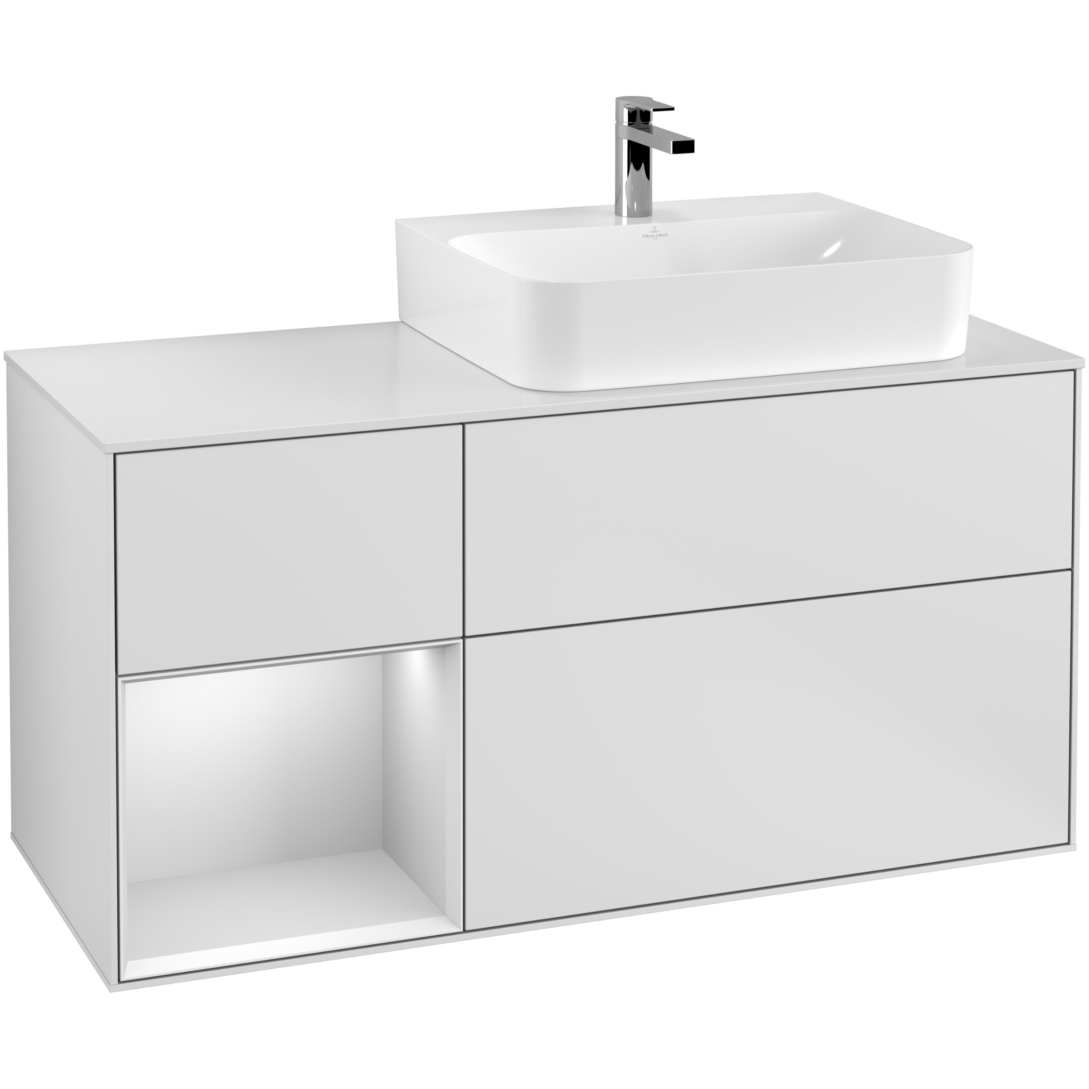 Tvättställsskåp Villeroy & Boch Finion med 3 Lådor Hylla och Bänkskiva för Ocentrerat Tvättställ | badrum - badrumsmobler - tvattstallsskap-och-kommod | KakelKungen