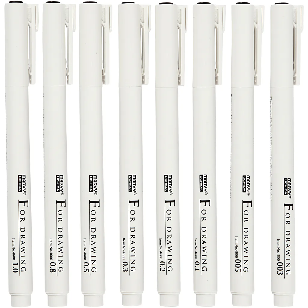 Skrive/Tegnetusj Creativ Company Fine Line Svart Strek 0,03+0,05+0,1+0,2+0,3+0,5+0,8+1,0 mm 8 St/1 Pk