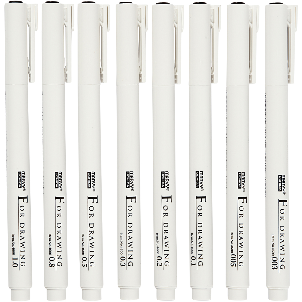 Skrive/Tegnetusj Creativ Company Fine Line Svart Strek 0,03+0,05+0,1+0,2+0,3+0,5+0,8+1,0 mm 8 St/1 Pk