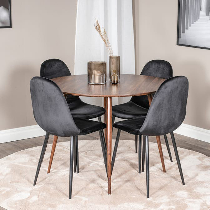 Spisegruppe Venture Home Plake med 4 Pobbie Stoler Fløyel Rundt