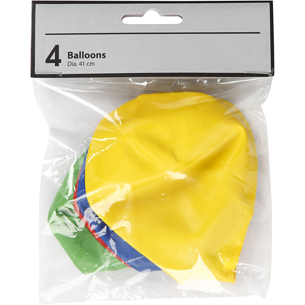 Ballonger Creativ Company Blå Grønn Rød Gul Store 41 cm 4 stk/1 Pk