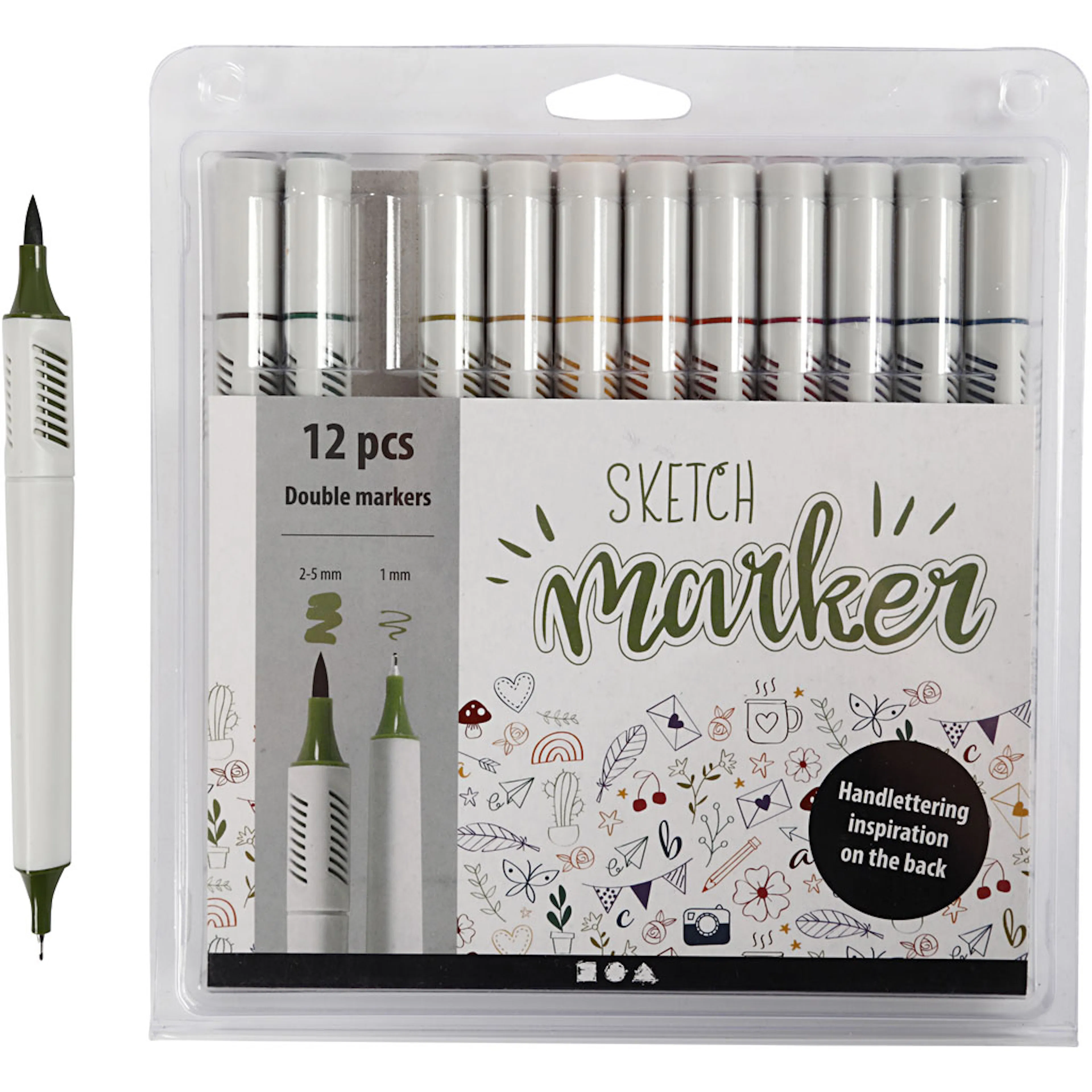 Sketch Marker, dova färger, spets 1+2-5 mm Duse Farger
