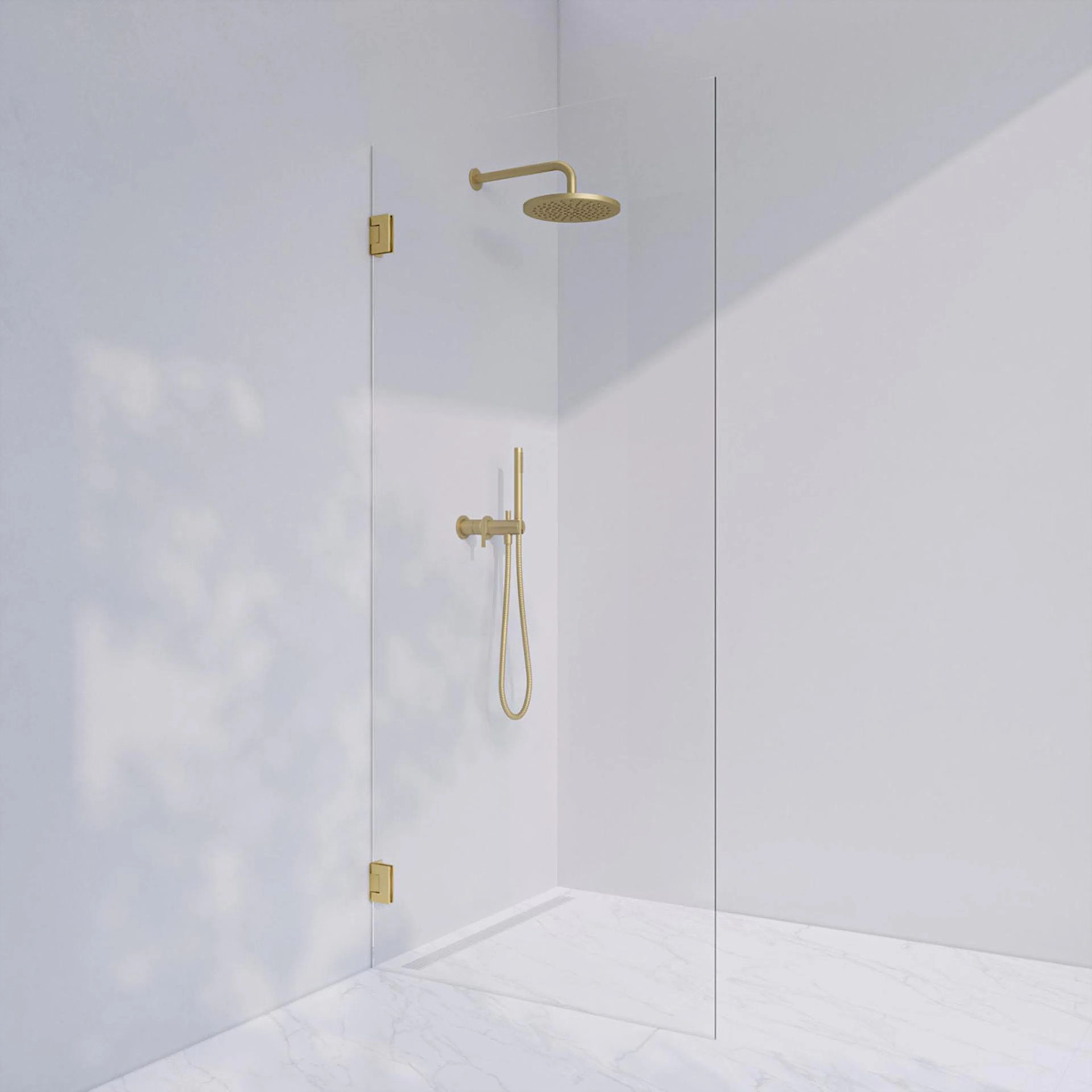 Invitrea Flair GH2/Högerhängd/90/Blank mässing/Frostat järnf Glastyp: Frostat Glas Järnfattigt, Profil: Blank Mässing, Hängning: Högerhängd, Bredd: 900 mm