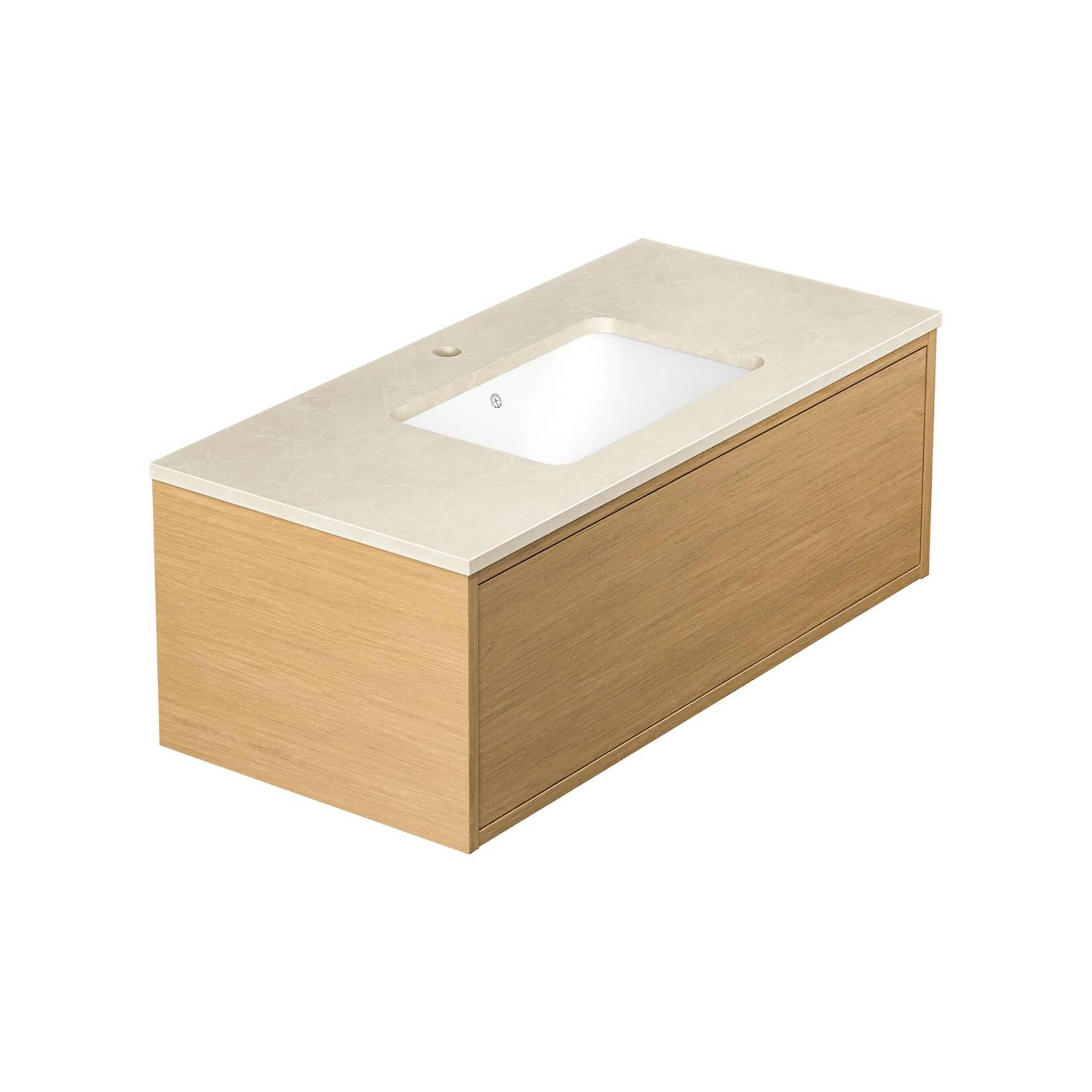 Kommod Ducentic Ljus ek - 100 cm. Stenbänkskiva med 1 ho, Be Lys Eik, Hull for 1 stk Enkelthullsbatteri, Beige Royal
